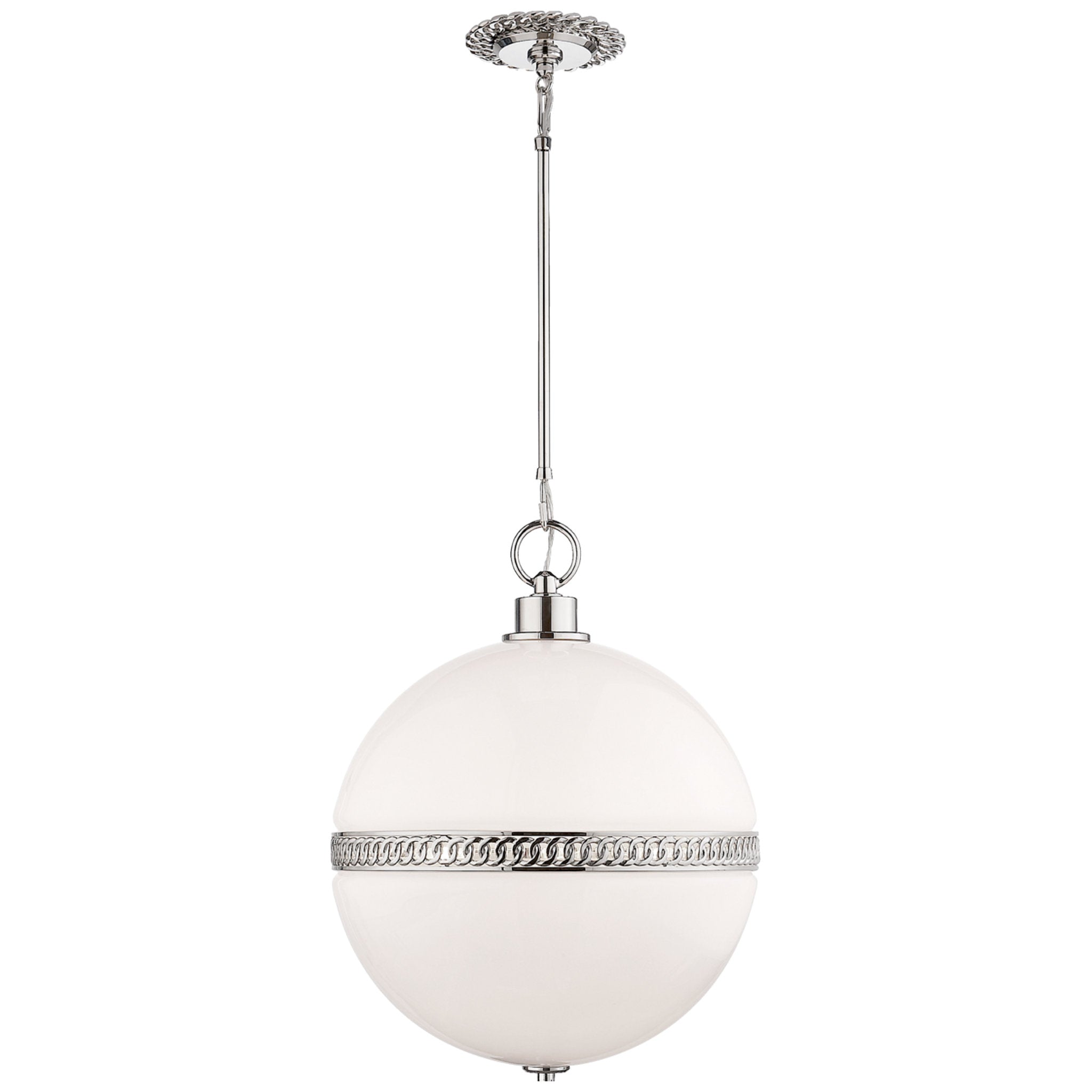 Ralph Lauren Hendricks Large Globe Pendant in Polished Nickel with White Glass Ceiling Light W18"