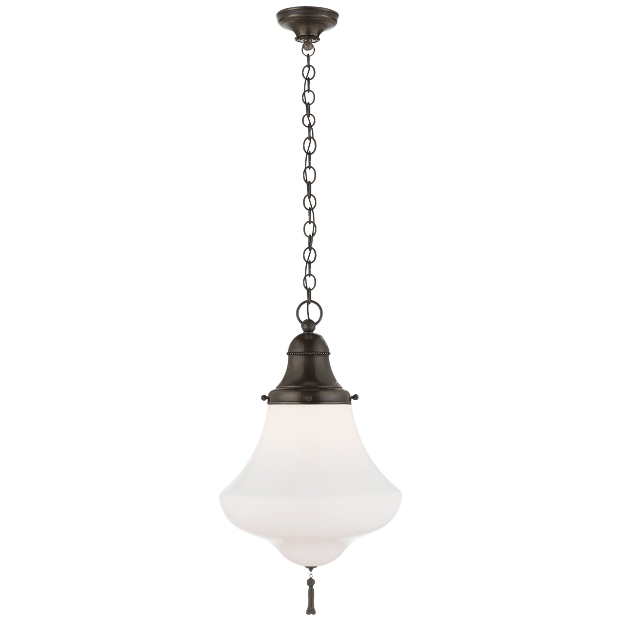 Ralph Lauren Xavier Small Pendant in Bronze with White Glass Ceiling Light W14" x H24"