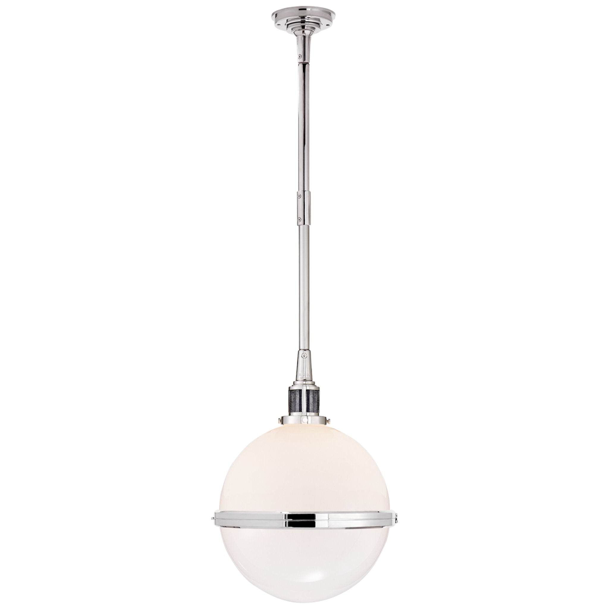 Ralph Lauren McCarren Large Globe Pendant in Polished Nickel with White Glass Ceiling Light W16.25"