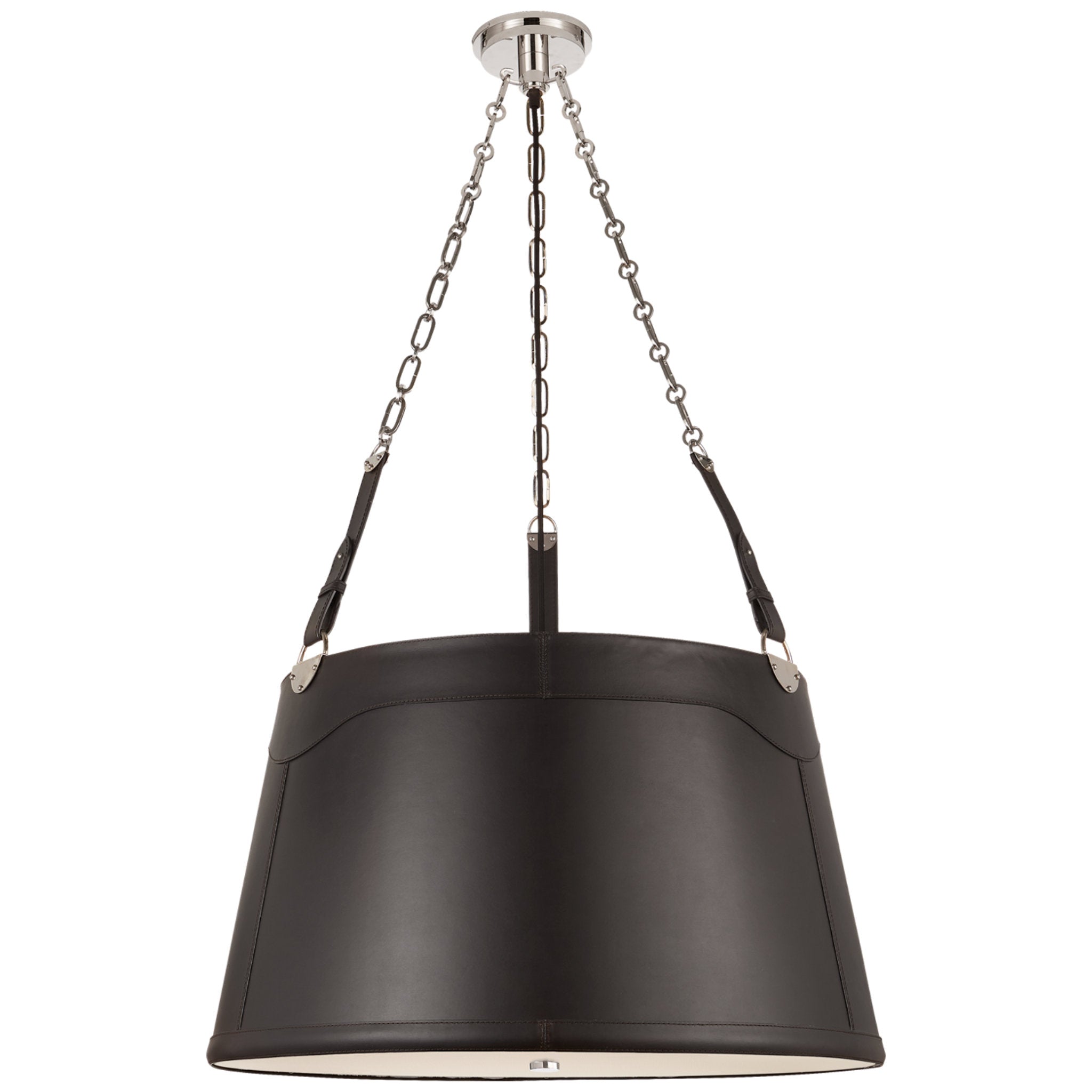 Ralph Lauren Karlie Large Hanging Shade in Polished Nickel with Chocolate Leather Shade and Acrylic Diffuser Ceiling Light W30.25" x H51"