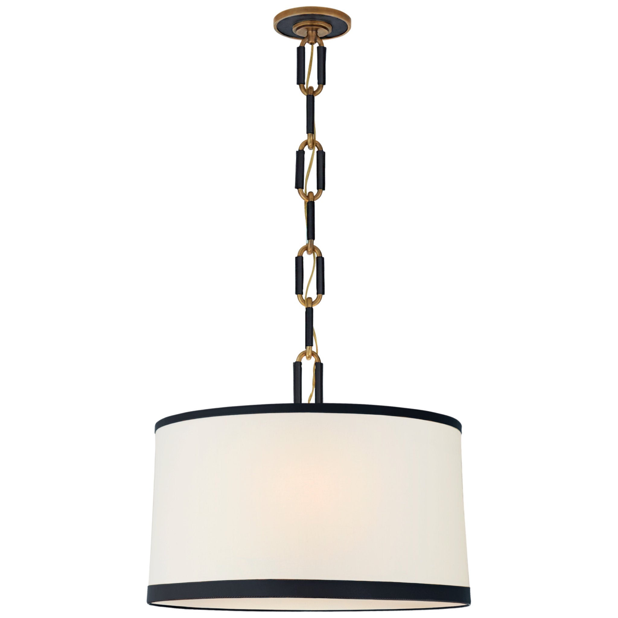 Ralph Lauren Cody Medium Hanging Shade in Natural Brass with Linen Shade and Navy Leather Trim Ceiling Light W24"