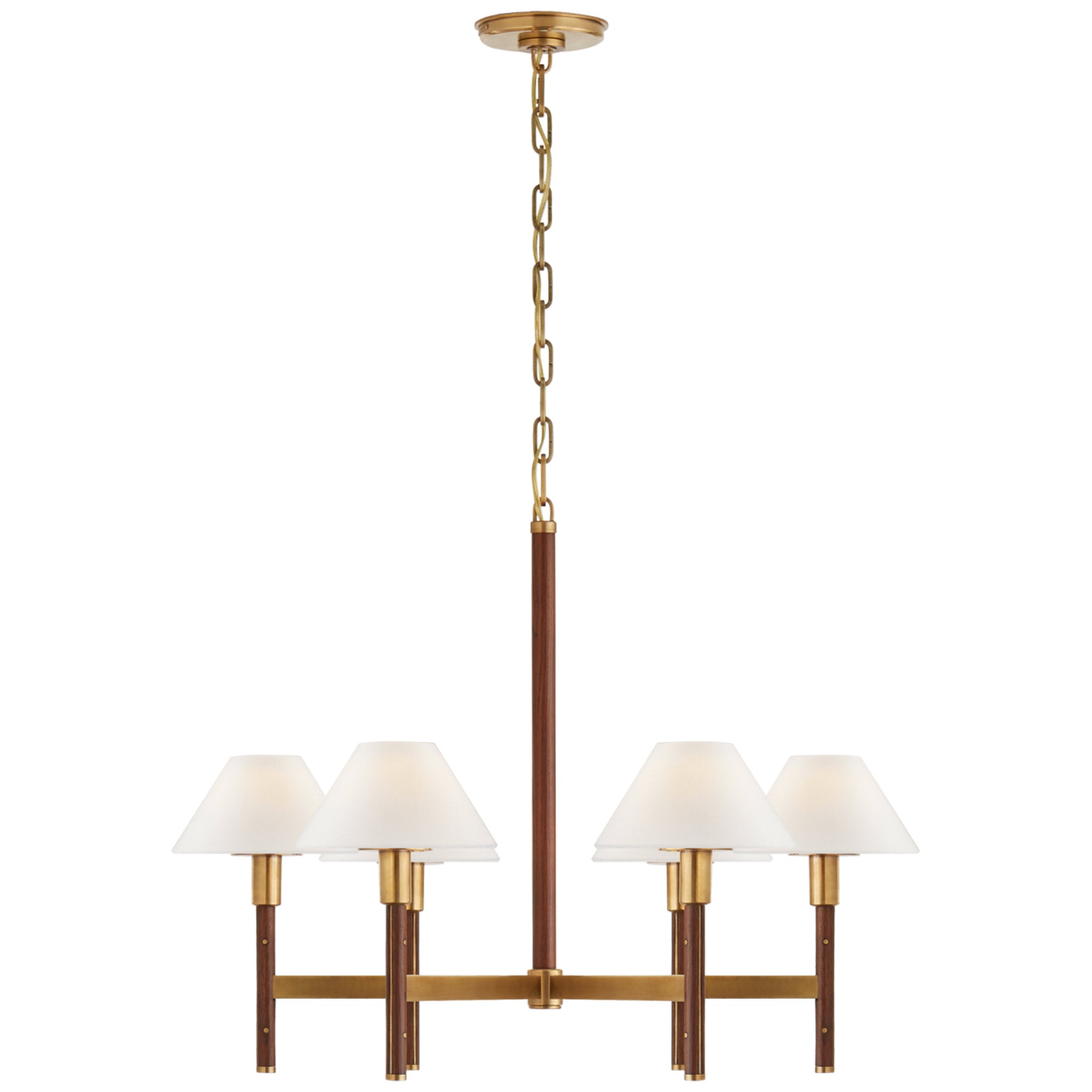 Ralph Lauren Radford Medium Chandelier in Natural Brass and Natural Rift Oak with Linen Shades Ceiling Light W30" x H24"