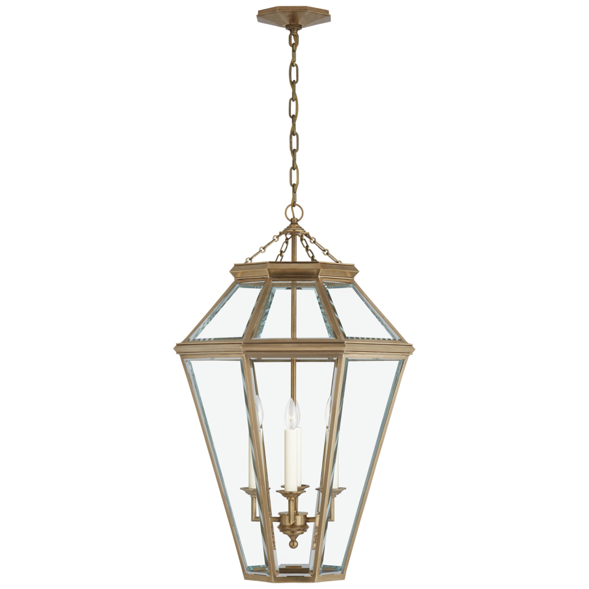 Ralph Lauren Edmund Medium Lantern in Natural Brass with Clear Beveled Glass Ceiling Light W23.75" x H35"
