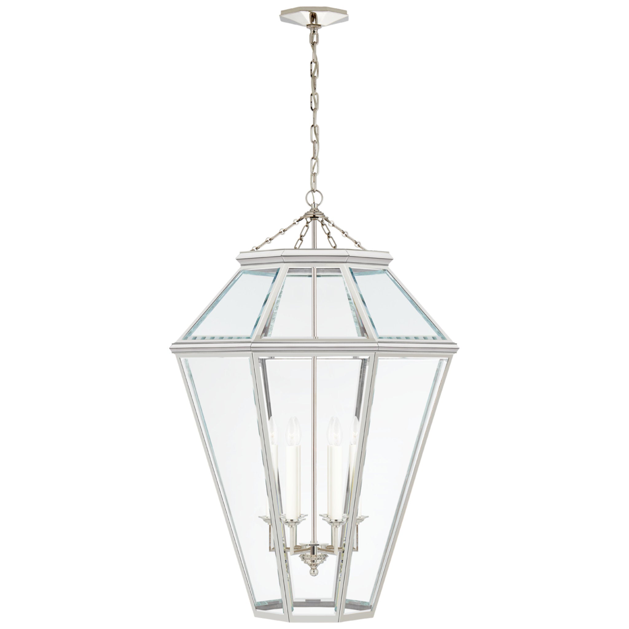 Ralph Lauren Edmund Large Lantern in Polished Nickel with Clear Beveled Glass Ceiling Light W30.5" x H43"