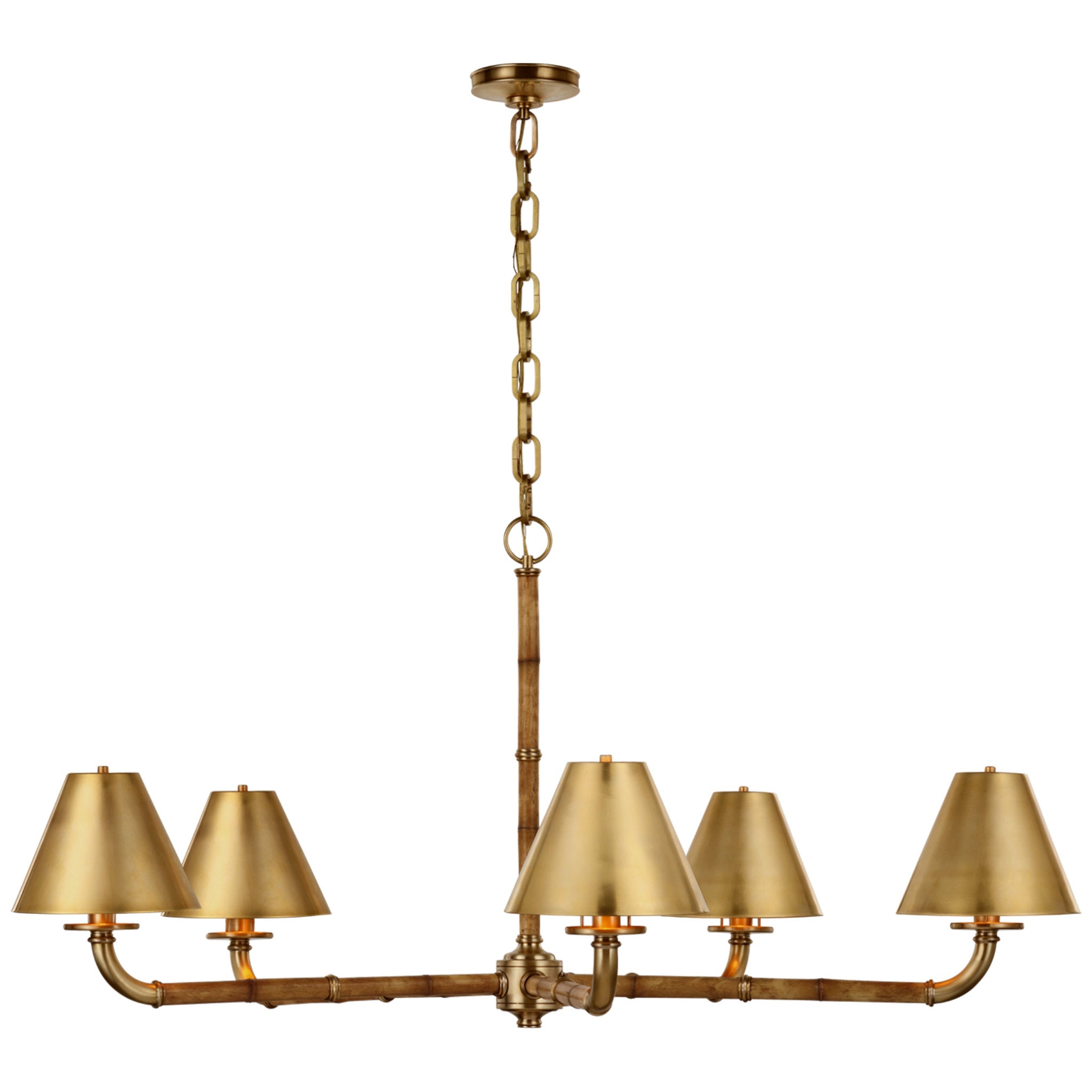 Ralph Lauren Dalfern Large Chandelier in Waxed Bamboo and Natural Brass with Natural Brass Shades Ceiling Light W47.25" x H23"