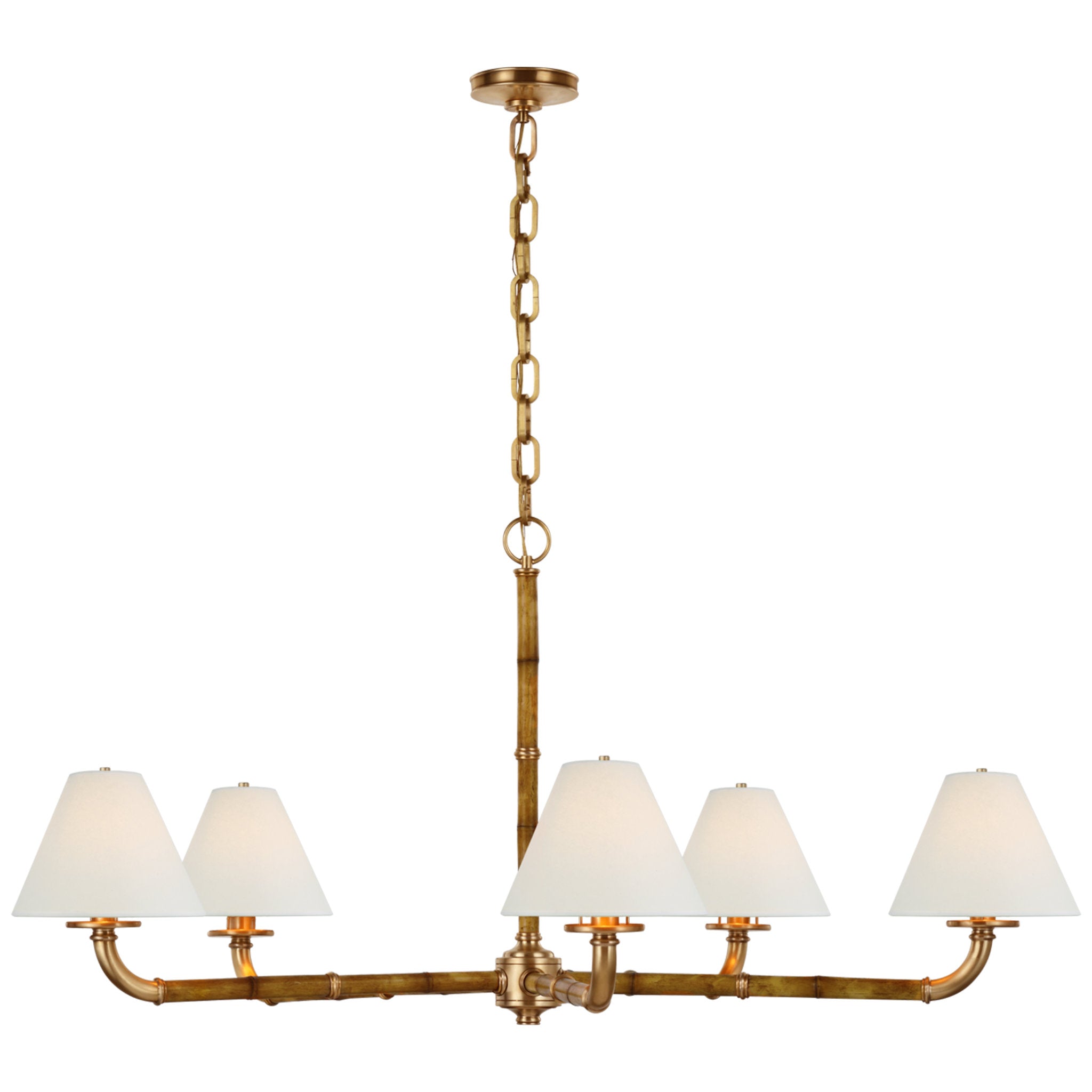 Ralph Lauren Dalfern Large Chandelier in Waxed Bamboo and Natural Brass with White Parchment Shades Ceiling Light W47.25" x H23"