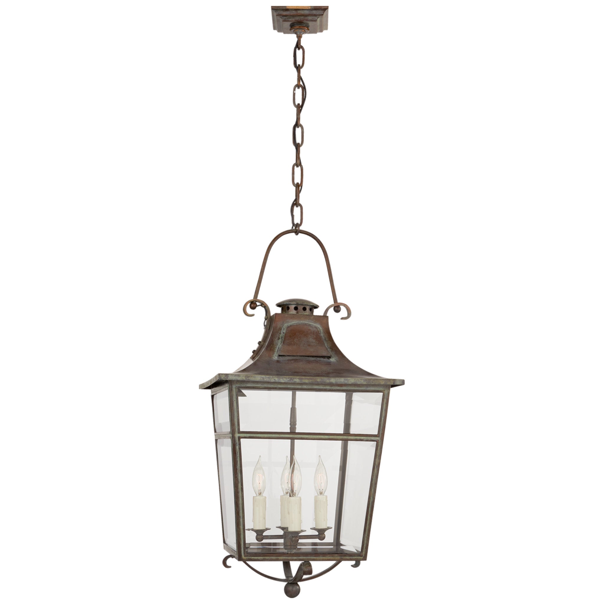 Ralph Lauren Carrington Small Lantern in Weathered Verdigris with Clear Glass Outdoor Lighting W16" x H34.5"
