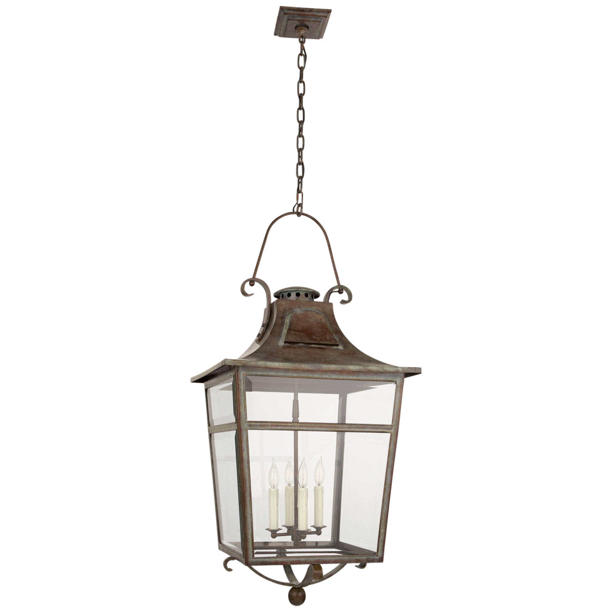 Ralph Lauren Carrington Large Lantern in Weathered Verdigris with Clear Glass Outdoor Lighting W22.5" x H48.5"