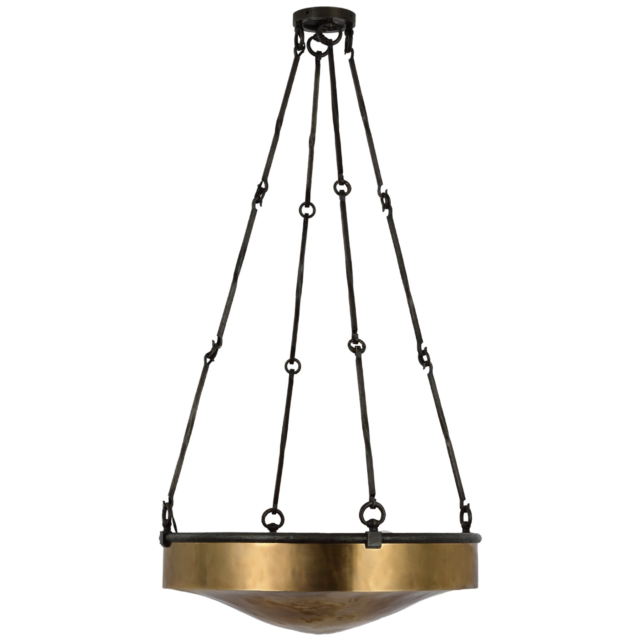 Ralph Lauren Ancram Medium Uplight Chandelier in Natural Brass and Aged Iron Ceiling Light W24.75"