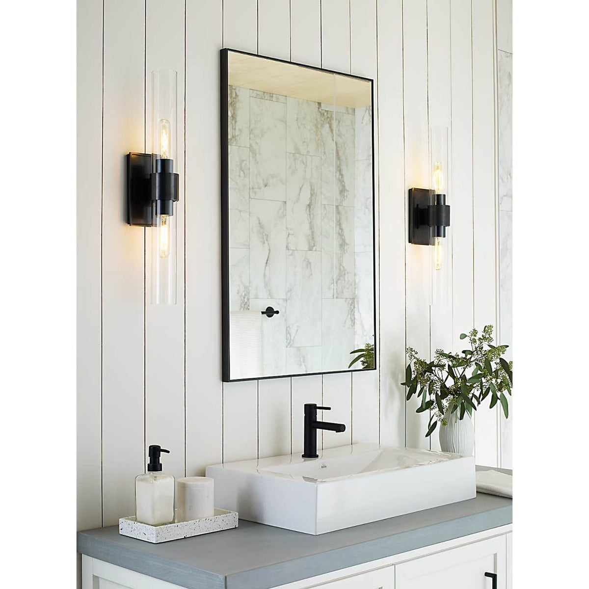 Ian K. Fowler Presidio Petite Double Sconce in Bronze with Clear Glass W4.75" x H23" x E4.5"