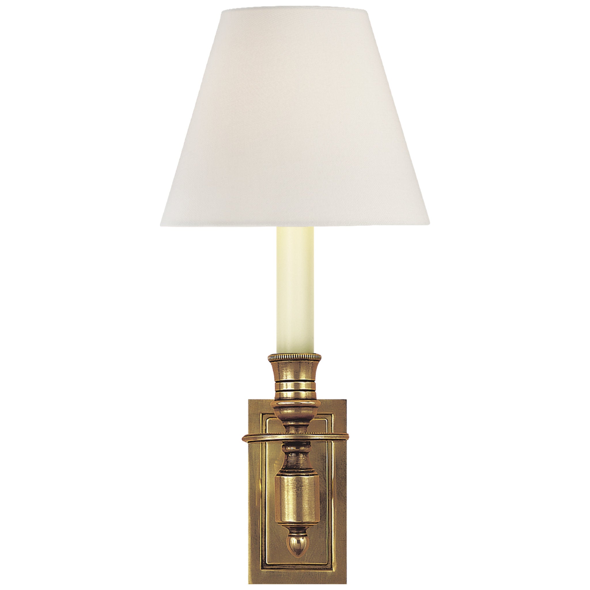 Visual Comfort French Single Library Sconce in Hand-Rubbed Antique Brass with Linen Shade Wall Light W6" x H12"