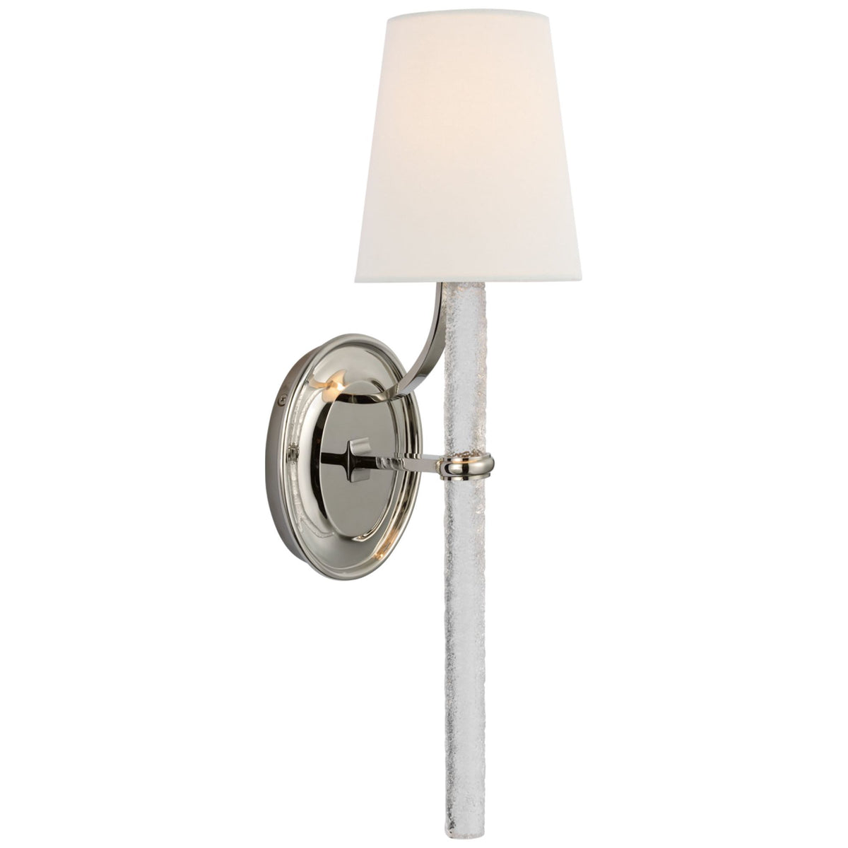 Marie Flanigan Abigail Large Sconce in Polished Nickel and Clear Wavy Glass with Linen Shade W5.25" x H18" x E7"