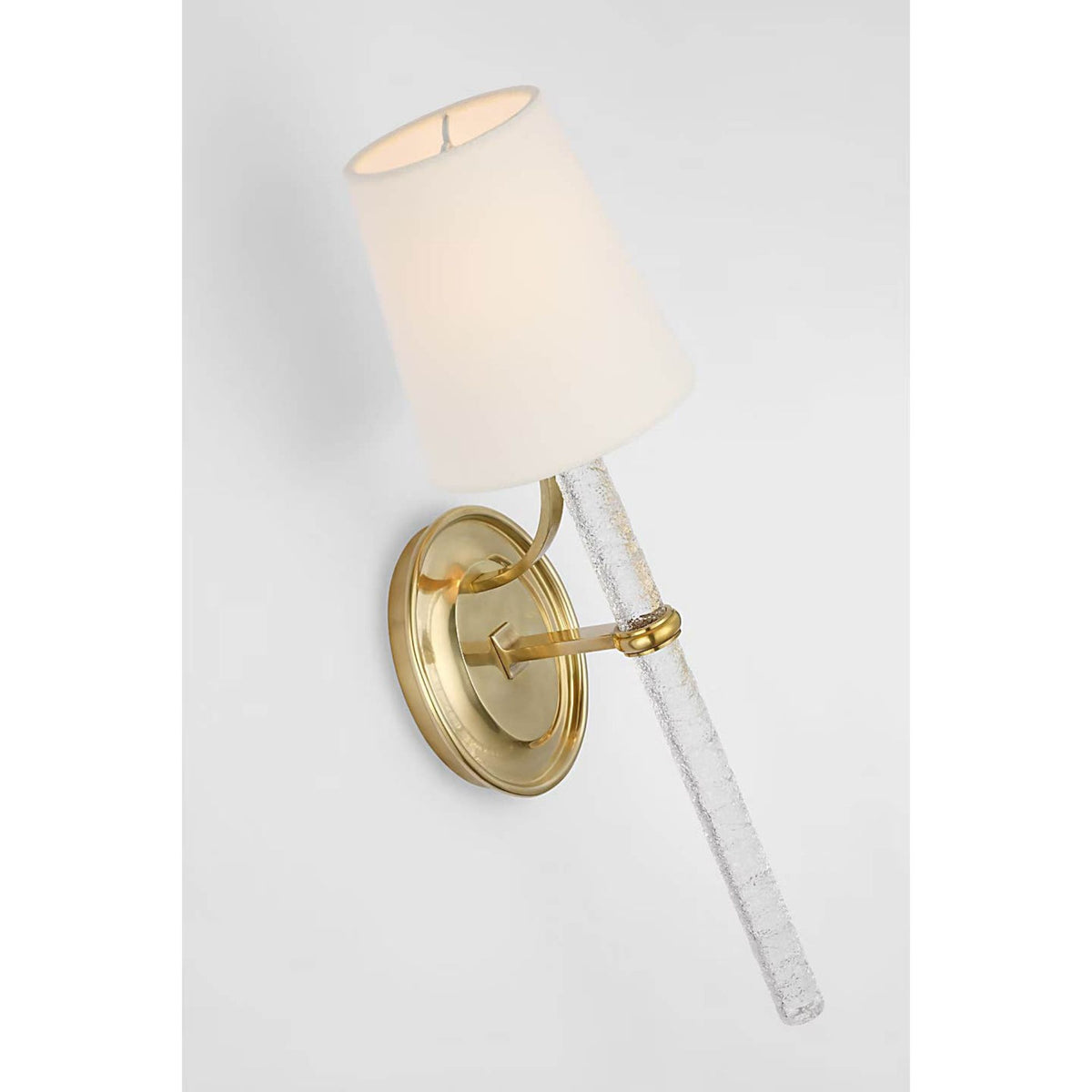 Marie Flanigan Abigail Large Sconce in Soft Brass and Clear Wavy Glass with Linen Shade W5.25" x H18" x E7"