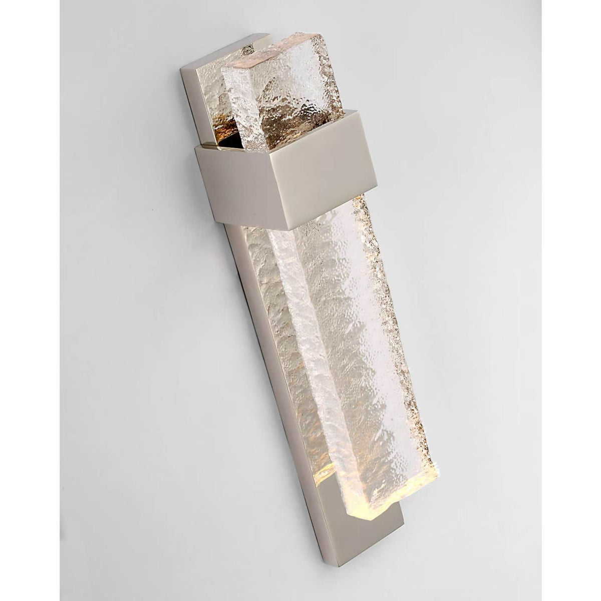 Marie Flanigan Brock Medium Sconce in Polished Nickel and Clear Wavy Glass W3" x H14" x E3"