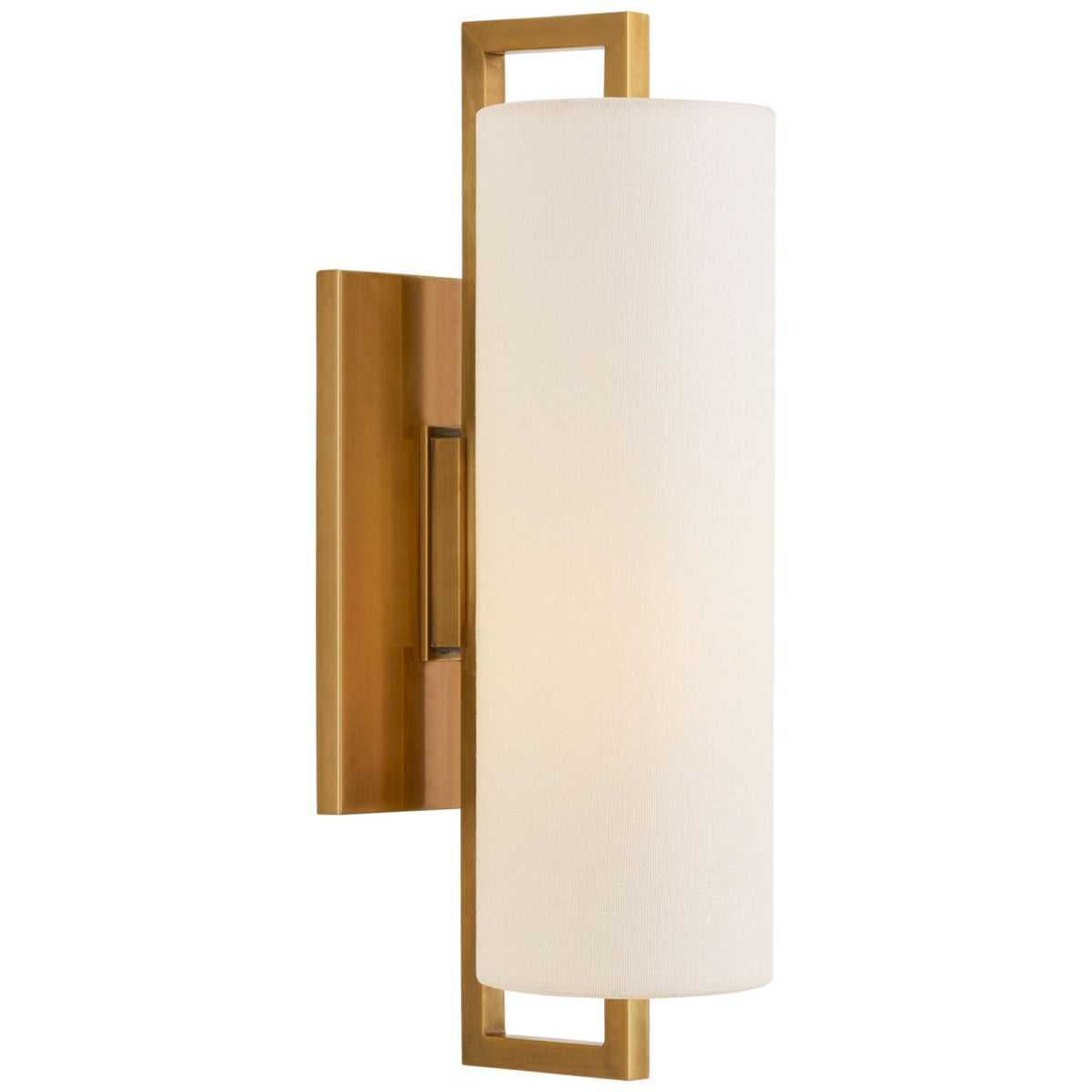 Ian K. Fowler Bowen Medium Sconce in Hand-Rubbed Antique Brass with Linen Shade W4.5" x H16" x E6.5"