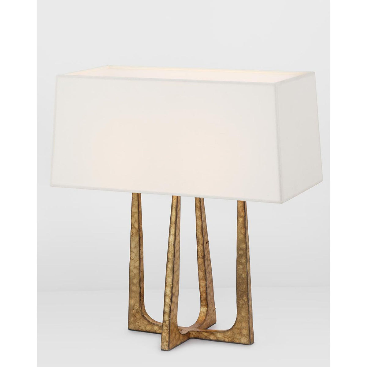 Ian K. Fowler Scala Hand-Forged Bedside Lamp in Gilded Iron with Linen Shade W16.5" x H17.75"