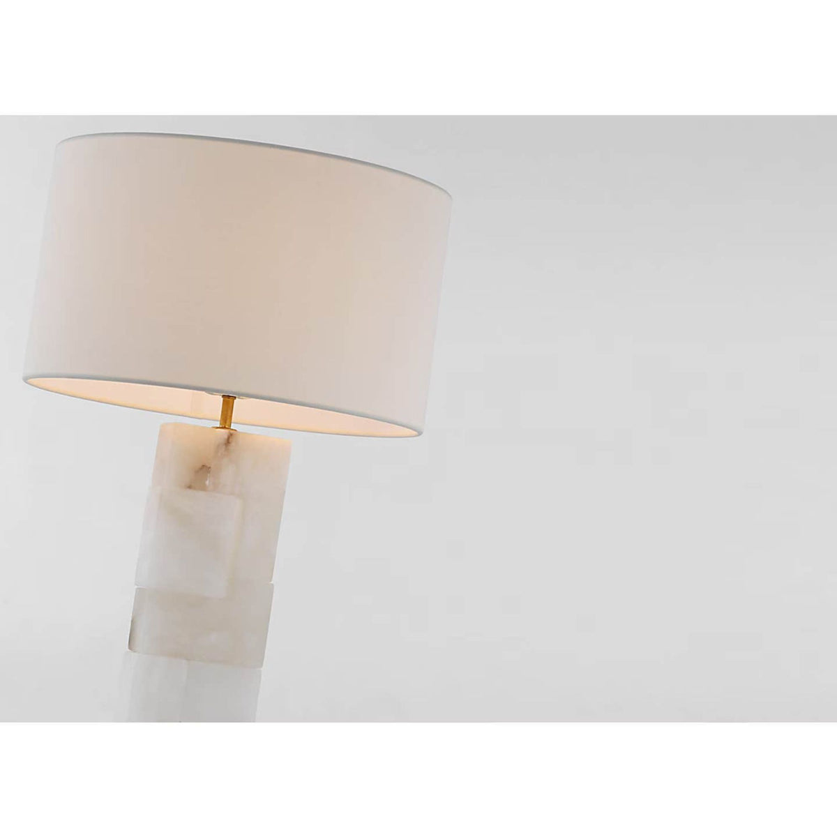 Ian K. Fowler Ashlar Large Table Lamp in Alabaster and Hand-Rubbed Antique Brass with Linen Shade W17" x H28"