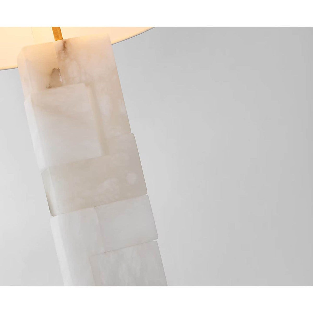 Ian K. Fowler Ashlar Large Table Lamp in Alabaster and Hand-Rubbed Antique Brass with Linen Shade W17" x H28"