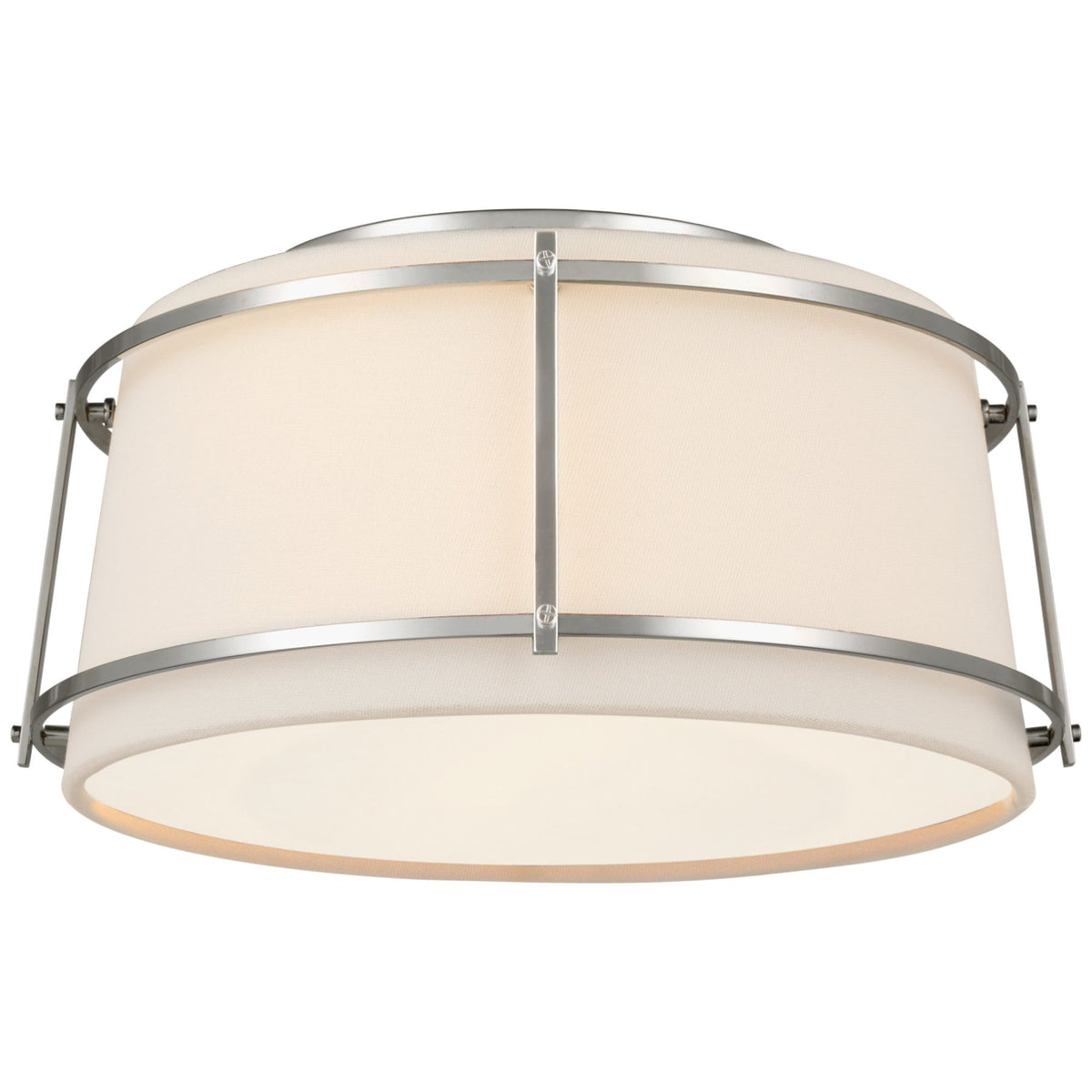 Carrier and Company Callaway Small Flush Mount in Polished Nickel with Linen Shade and Frosted Acrylic Diffuser W12.5" x H6.25"