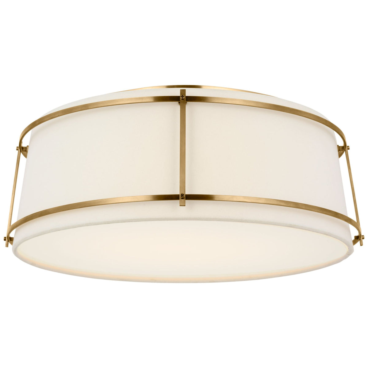 Carrier and Company Callaway 18" Flush Mount in Hand-Rubbed Antique Brass with Linen Shade and Frosted Acrylic W17.25" x H6.5"