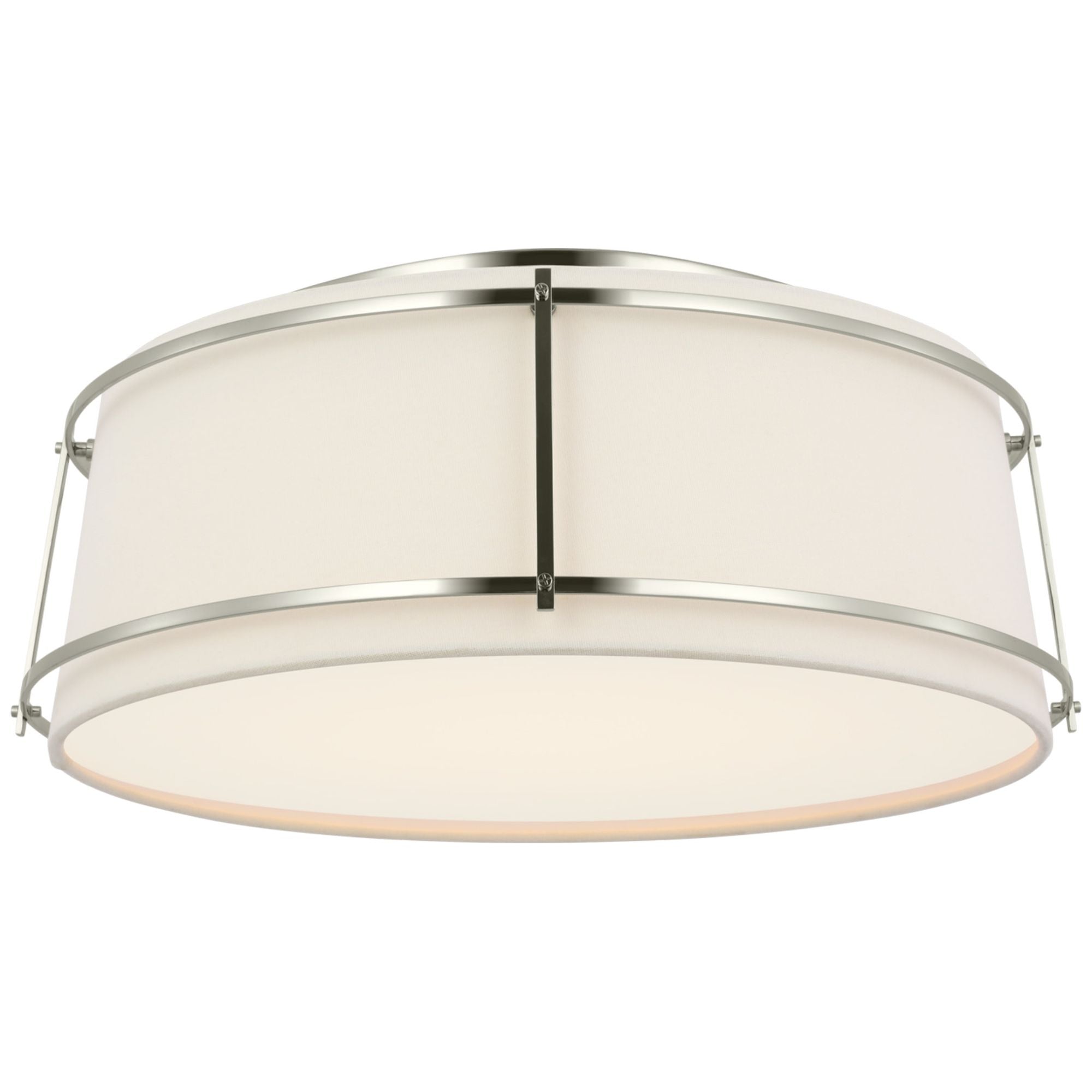 Carrier and Company Callaway 18" Flush Mount in Polished Nickel with Linen Shade and Frosted Acrylic Ceiling Light W17.25" x H6.5"