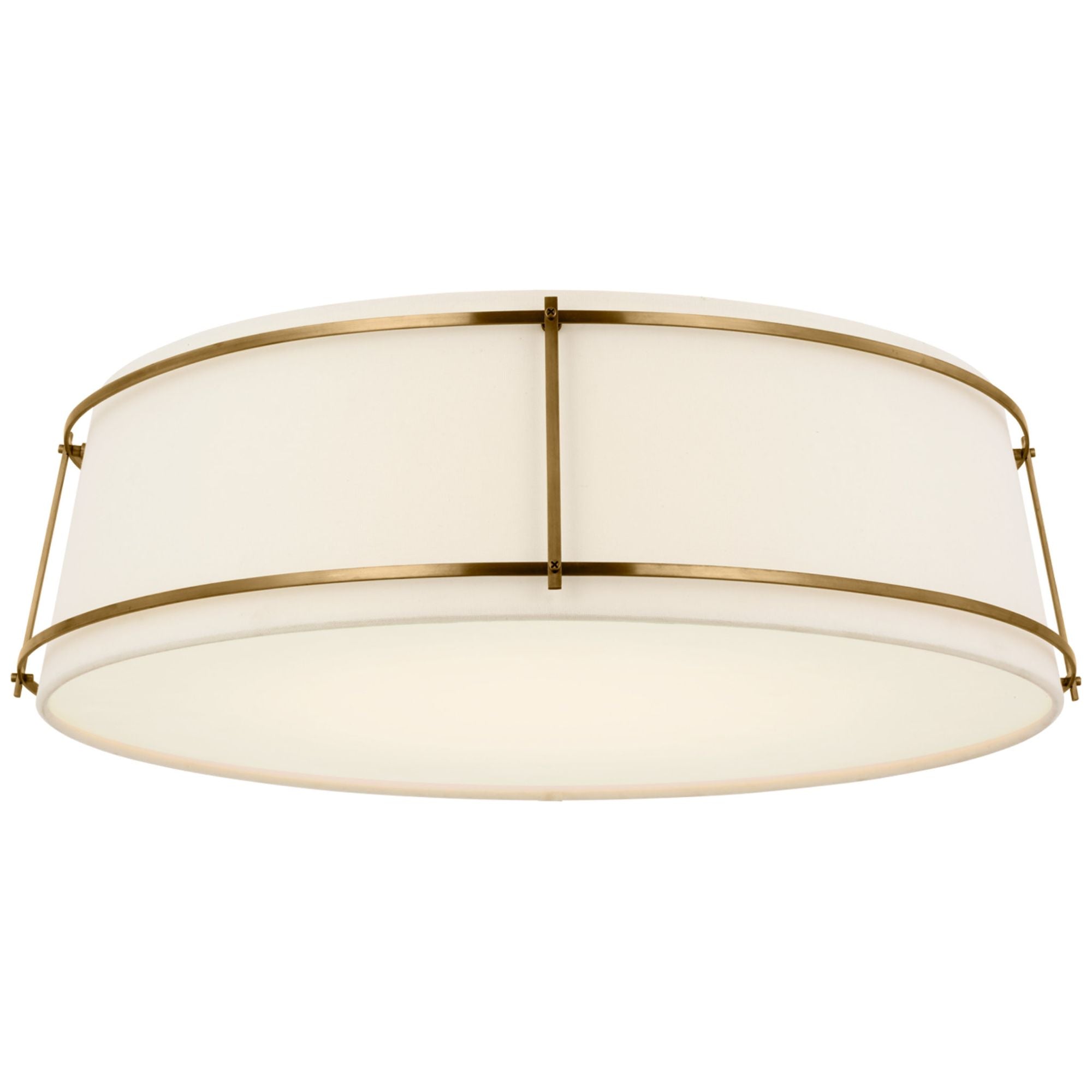 Carrier and Company Callaway 22" Flush Mount in Hand-Rubbed Antique Brass with Linen Shade and Frosted Acrylic Ceiling Light W22.25" x H7"