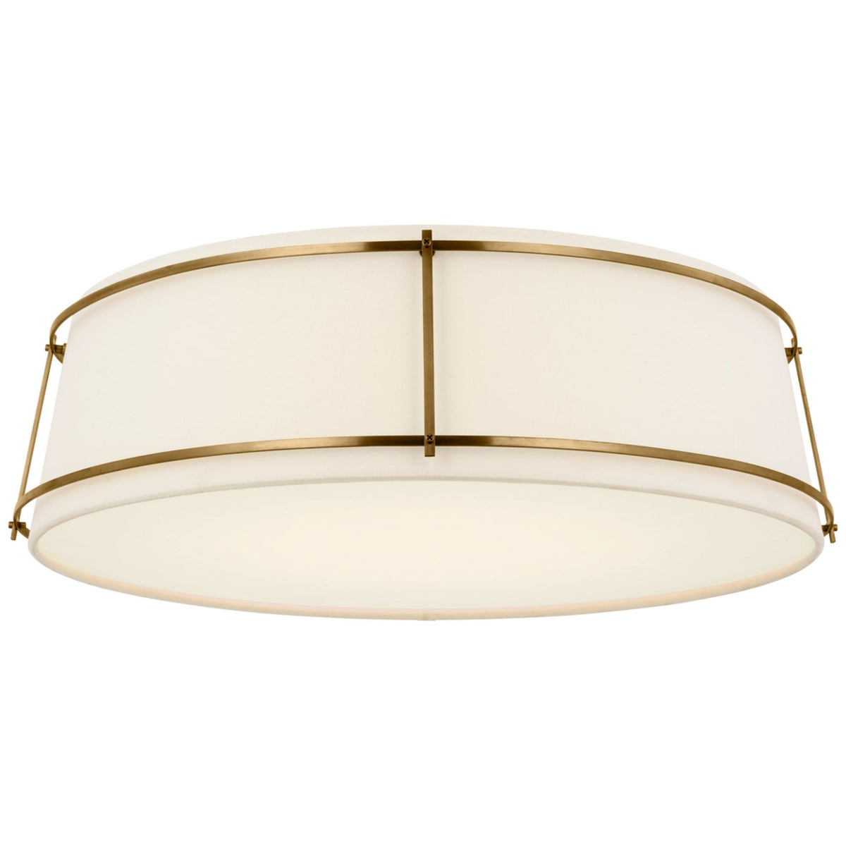Carrier and Company Callaway 22" Flush Mount in Hand-Rubbed Antique Brass with Linen Shade and Frosted Acrylic W22.25" x H7"