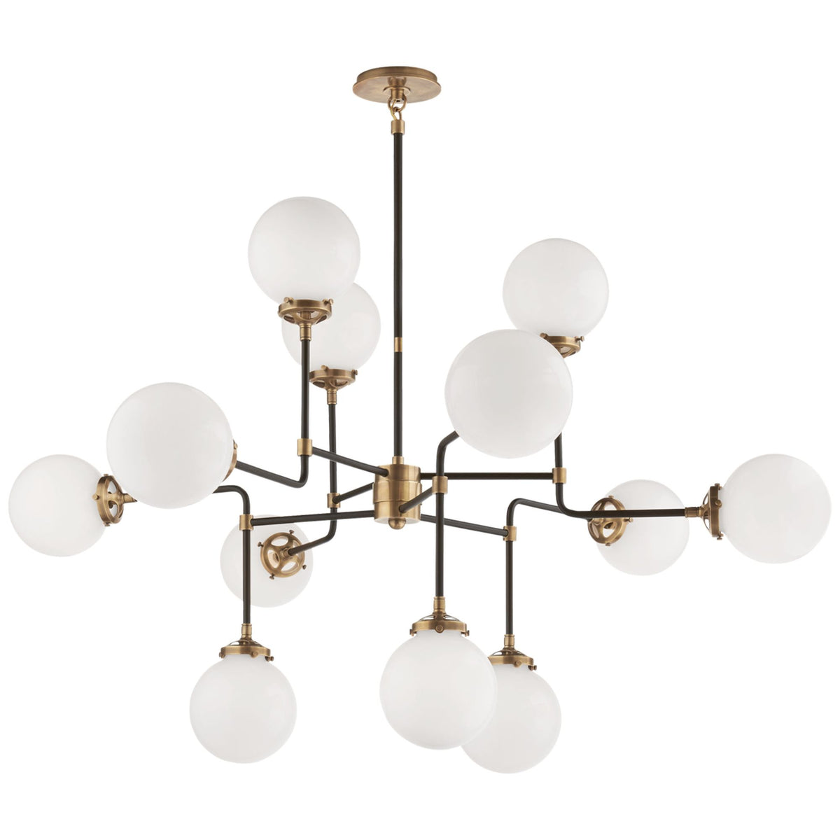 Ian K. Fowler Bistro Medium Chandelier in Hand-Rubbed Antique Brass with White Glass W47"