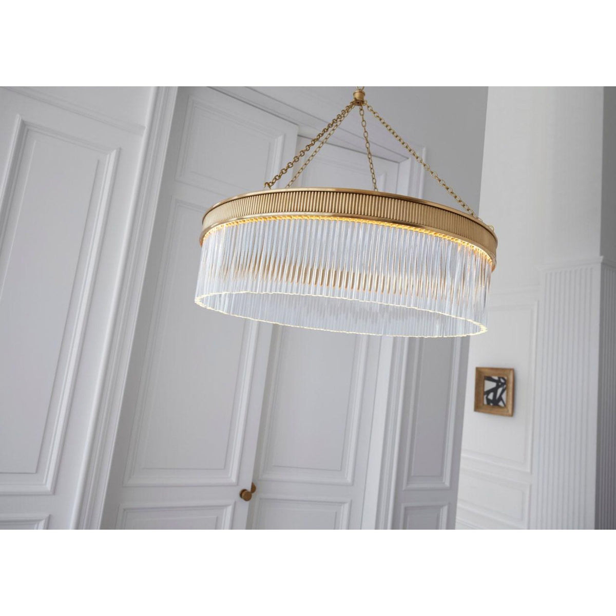 Marie Flanigan Menil Large Chandelier in Soft Brass with Crystal Rods W34.25" x H29"