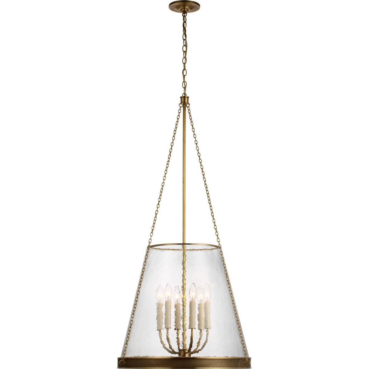 Marie Flanigan Reese 22" Pendant in Soft Brass with Clear Restoration Glass W21.25" x H45.75"