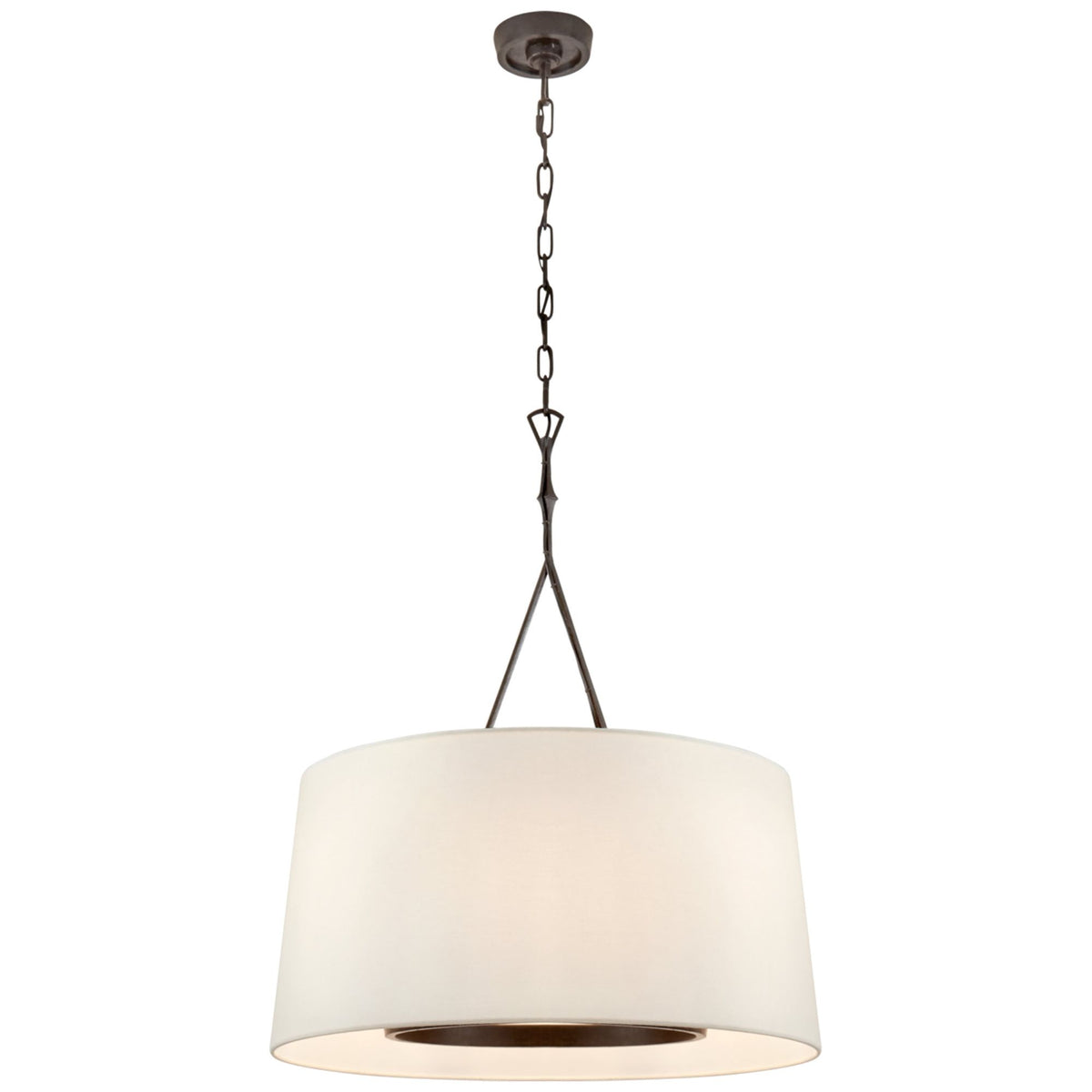 Visual Comfort Dauphine Large Hanging Shade in Aged Iron with Linen Shade W28" x H32.75"