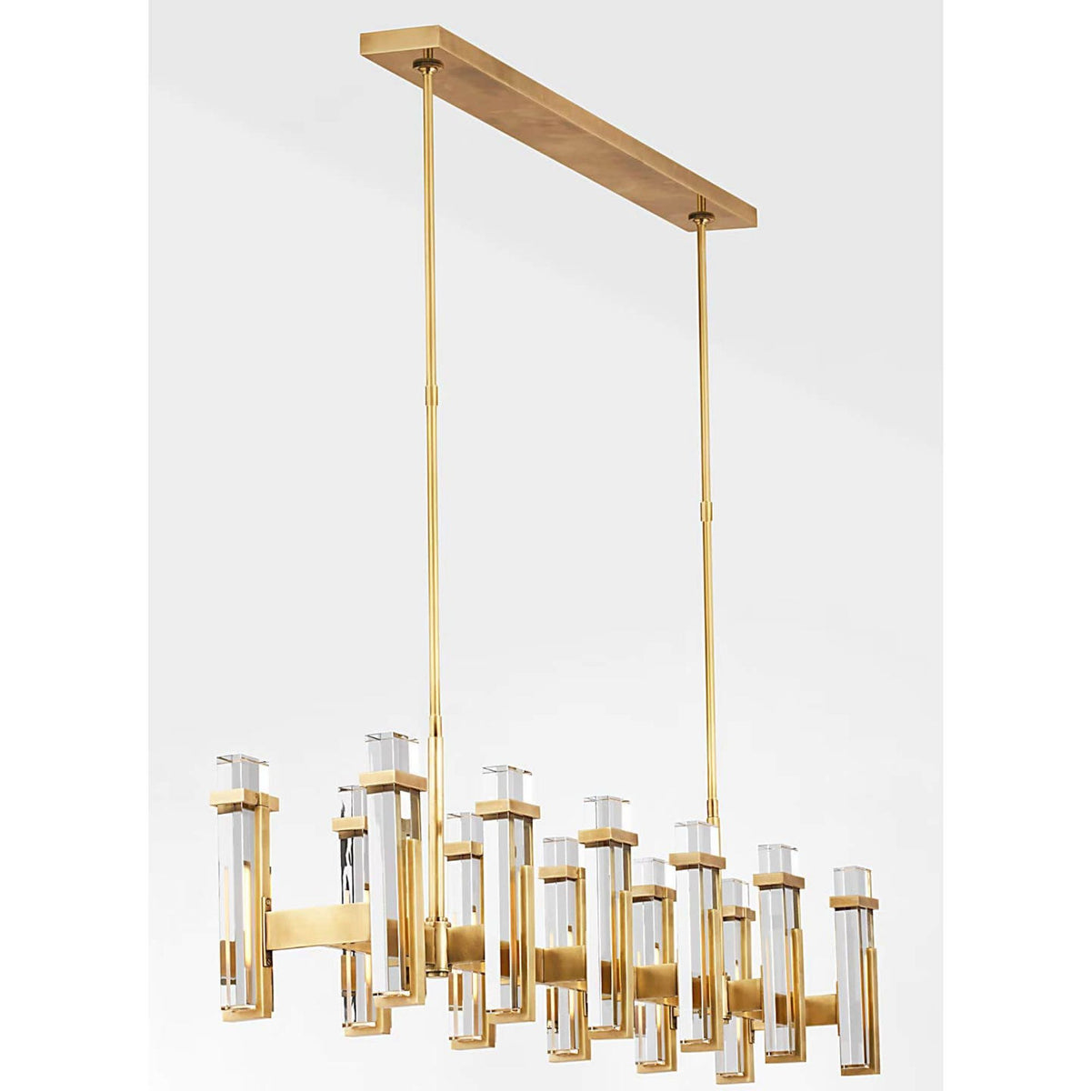 Ian K. Fowler Malik Large Linear Chandelier in Hand-Rubbed Antique Brass with Crystal W10.25" x 54.75"