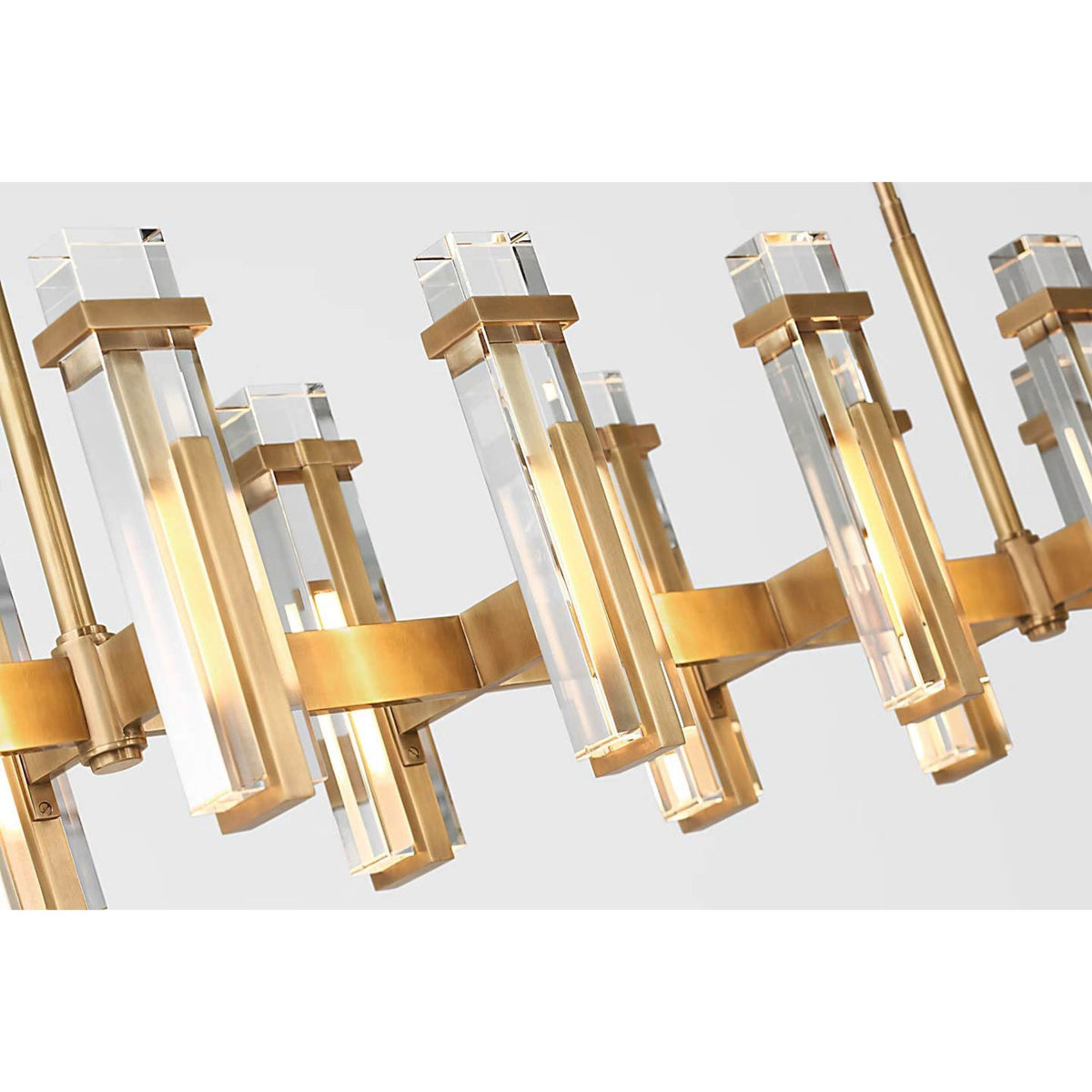 Ian K. Fowler Malik Large Linear Chandelier in Hand-Rubbed Antique Brass with Crystal W10.25" x 54.75"