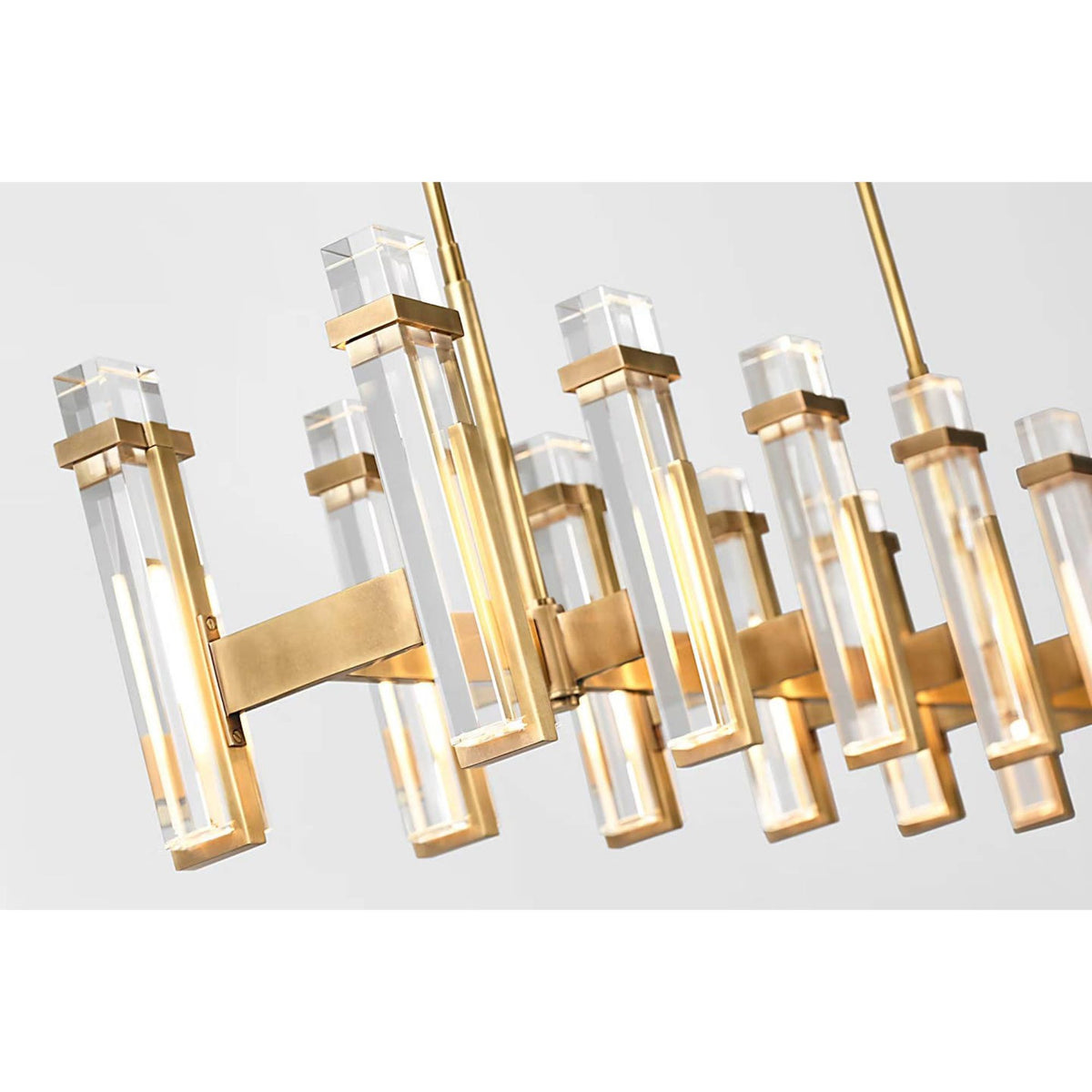 Ian K. Fowler Malik Large Linear Chandelier in Hand-Rubbed Antique Brass with Crystal W10.25" x 54.75"