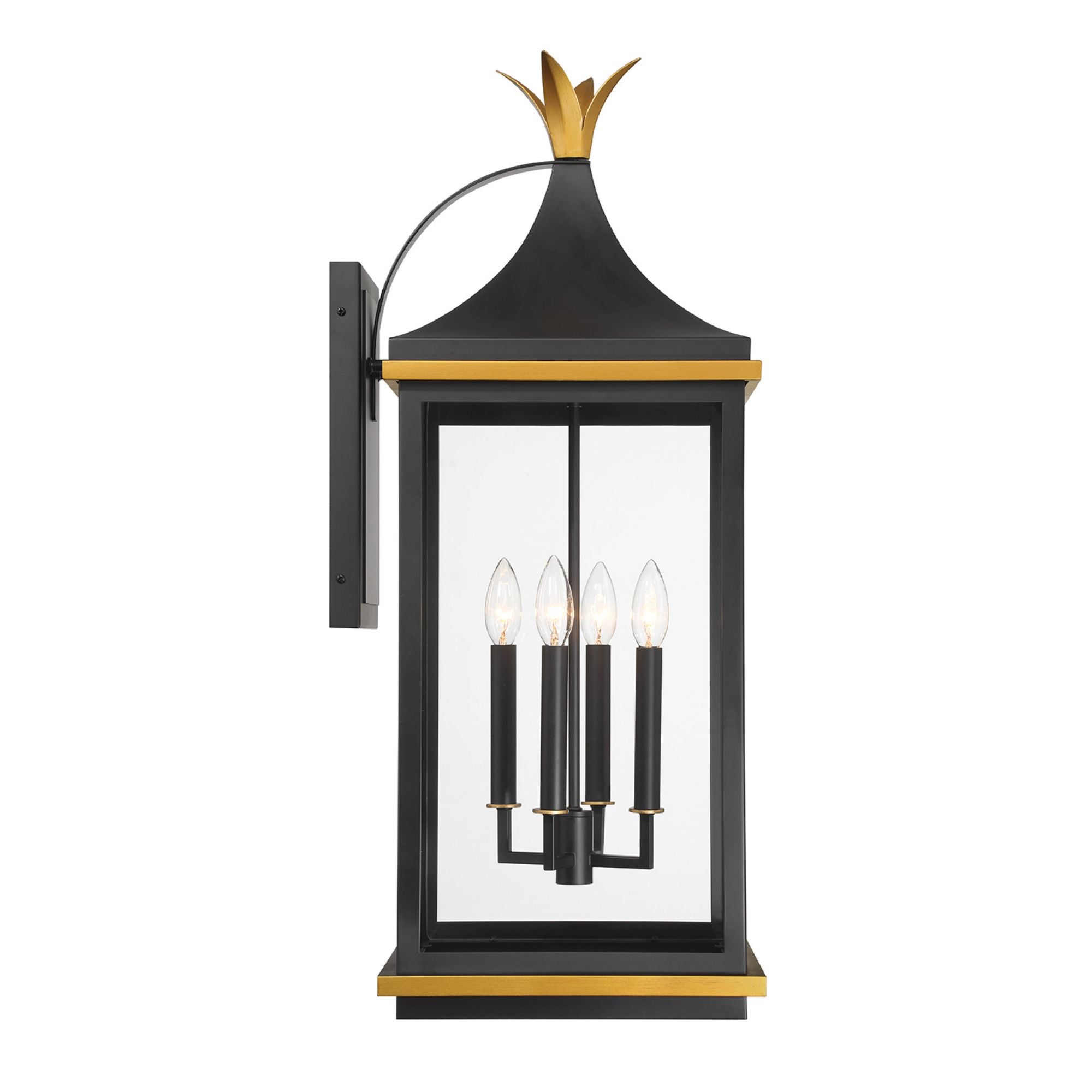 Simpson 12.25'' Matte Black + Textured Gold Outdoor Sconce Black 12.25"W x 31.5"H x 14.25"D