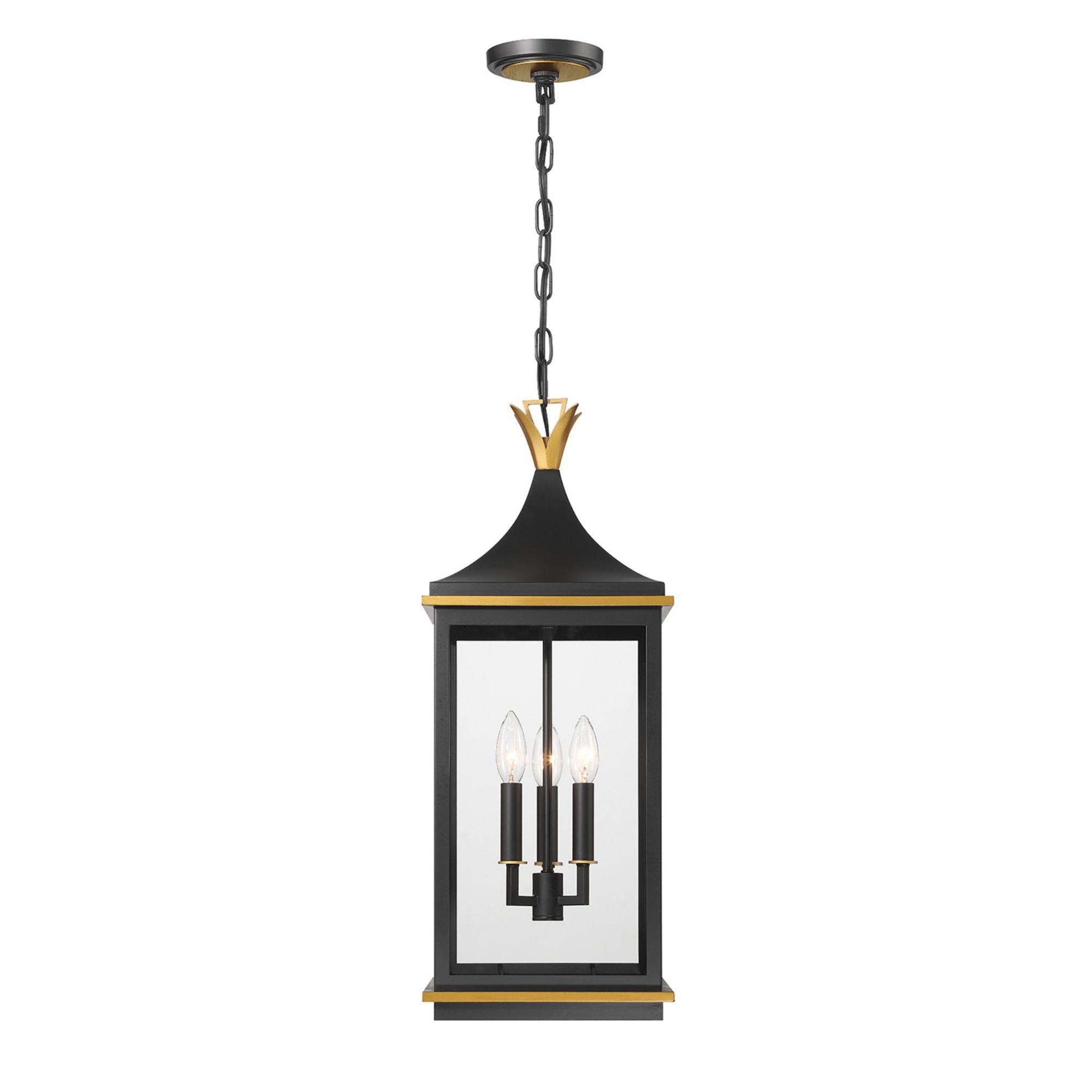 Simpson 3 Light Matte Black + Textured Gold Outdoor Pendant Clear Glass 10"W x 25"H x 10"D