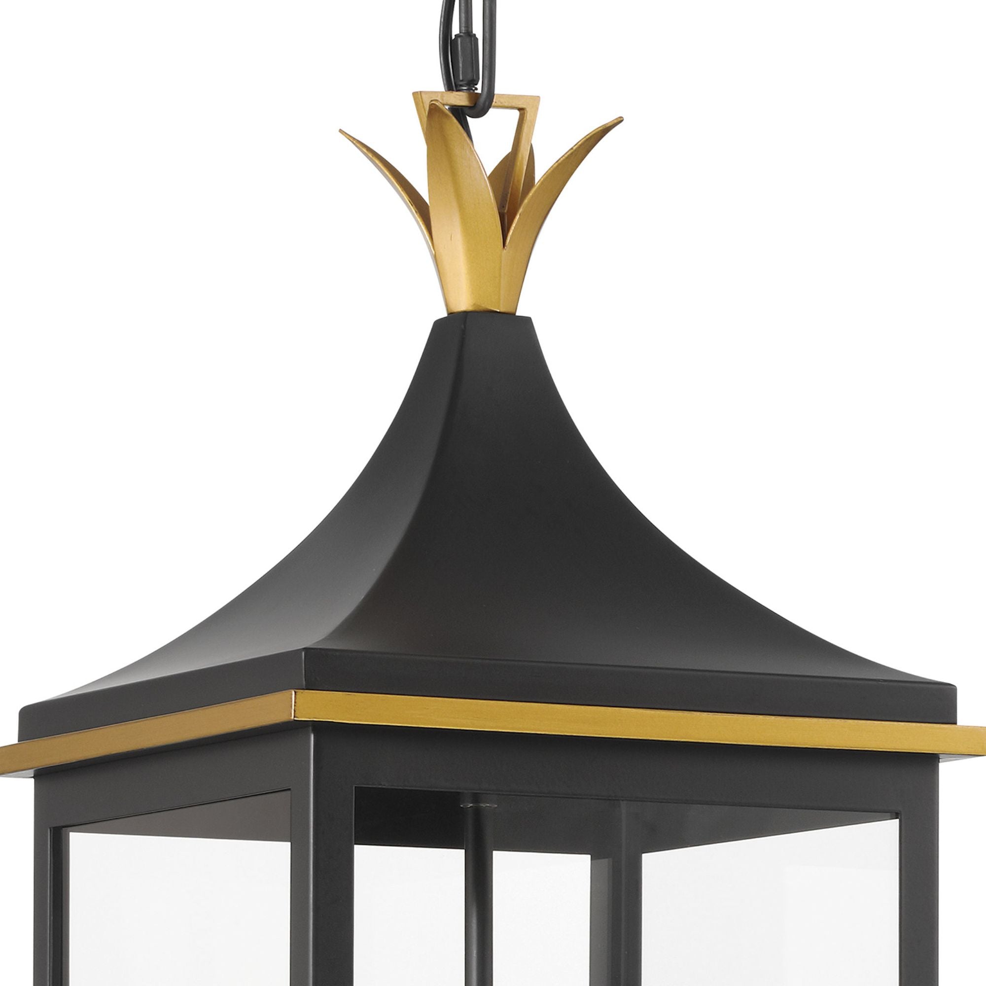 Simpson 3 Light Matte Black + Textured Gold Outdoor Pendant Clear Glass 10"W x 25"H x 10"D