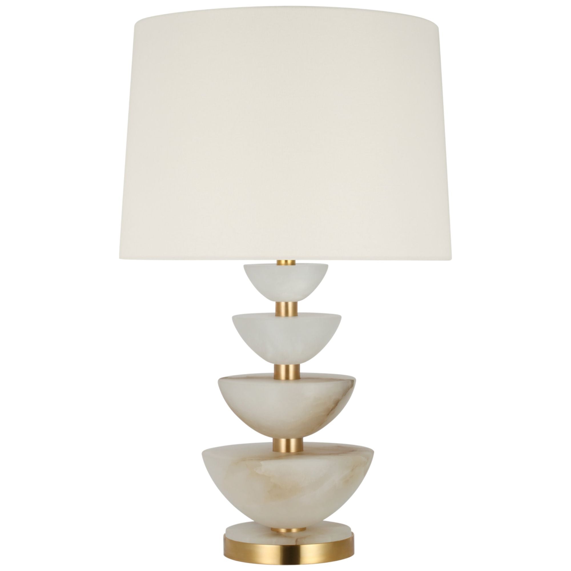 Suzanne Kasler Aubert 28" Table Lamp in Alabaster and Hand-Rubbed Antique Brass with Linen Shade W17" x H28.25"