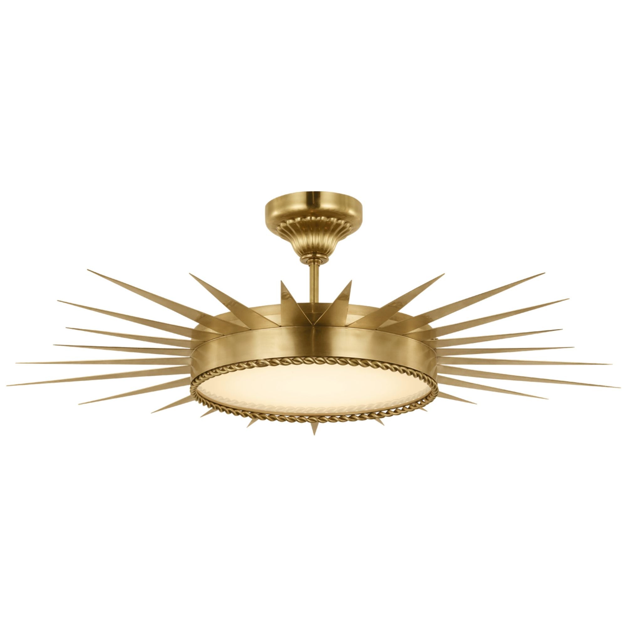 Suzanne Kasler Soleil 36" Semi-Flush Mount in Hand-Rubbed Antique Brass with White Glass Ceiling Light W34" x H10.25"