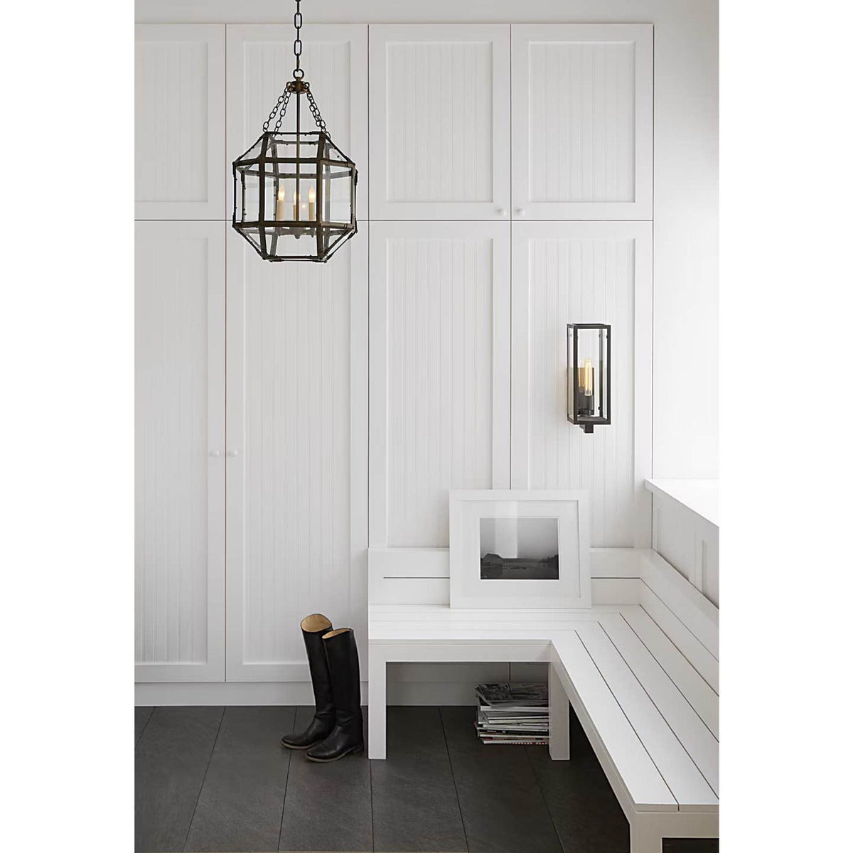 Chapman & Myers Fresno Framed Medium Sconce in Aged Iron with Clear Glass W6" x H17.75" x E9"