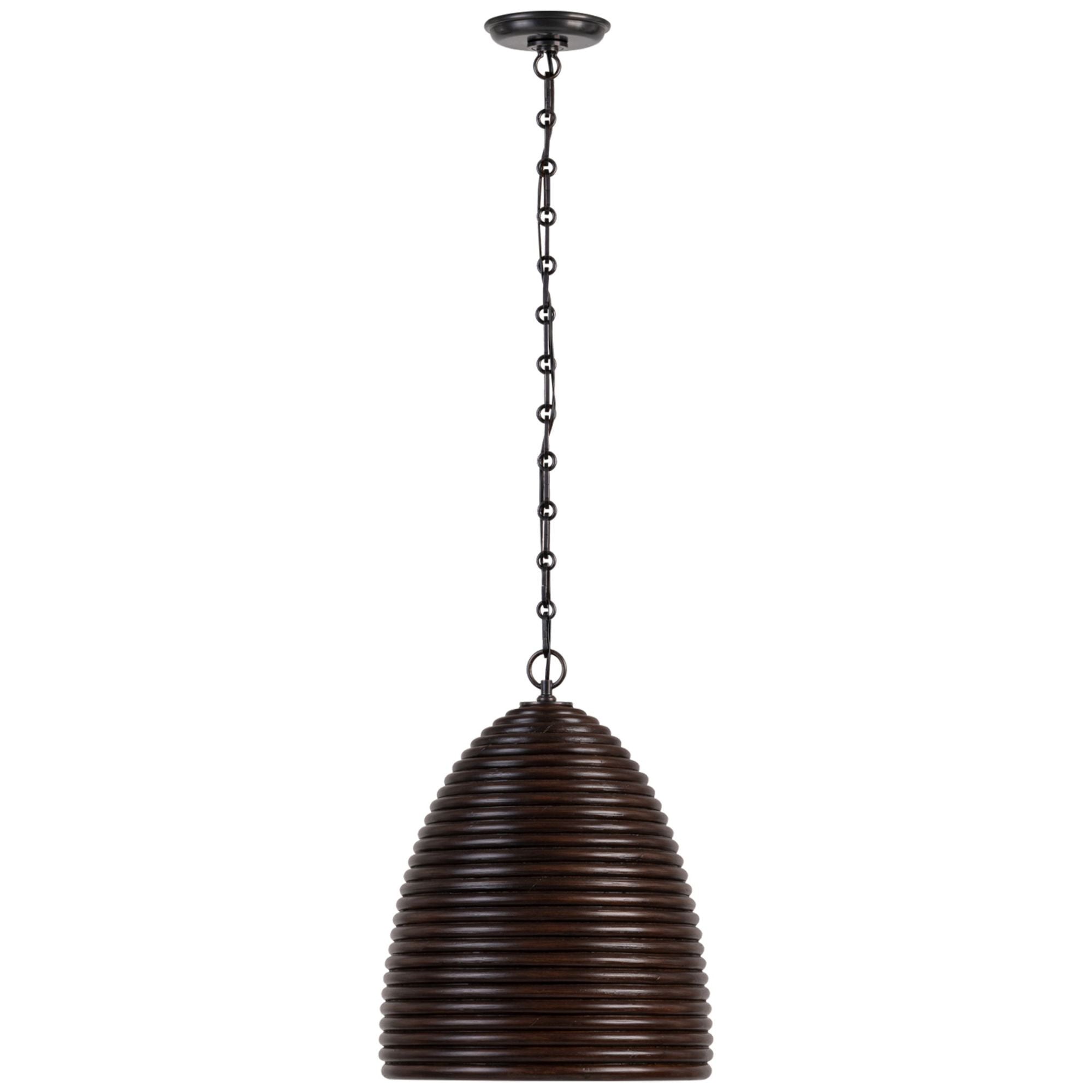 Suzanne Kasler Emerson 14" Pendant in Bronze with Espresso Rattan Shade Ceiling Light W14" x H18.5"