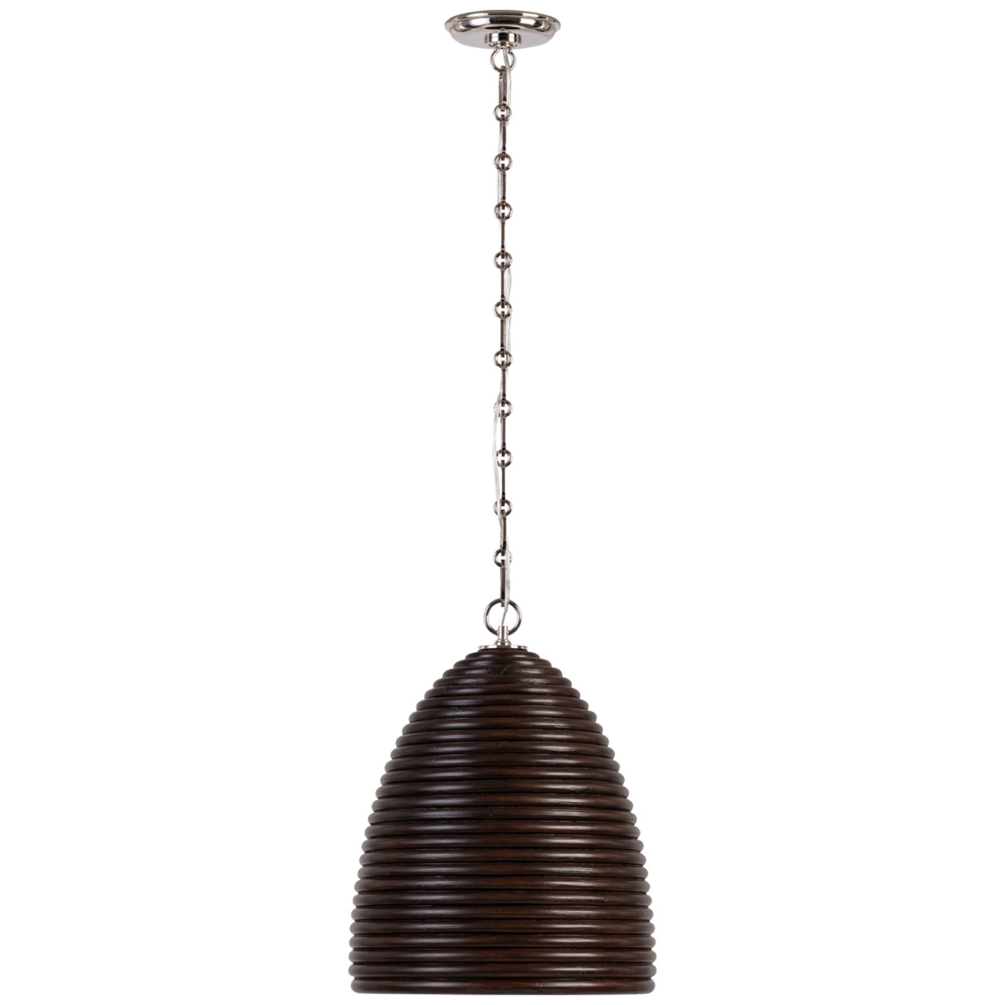 Suzanne Kasler Emerson 14" Pendant in Polished Nickel with Espresso Rattan Shade Ceiling Light W14" x H18.5"