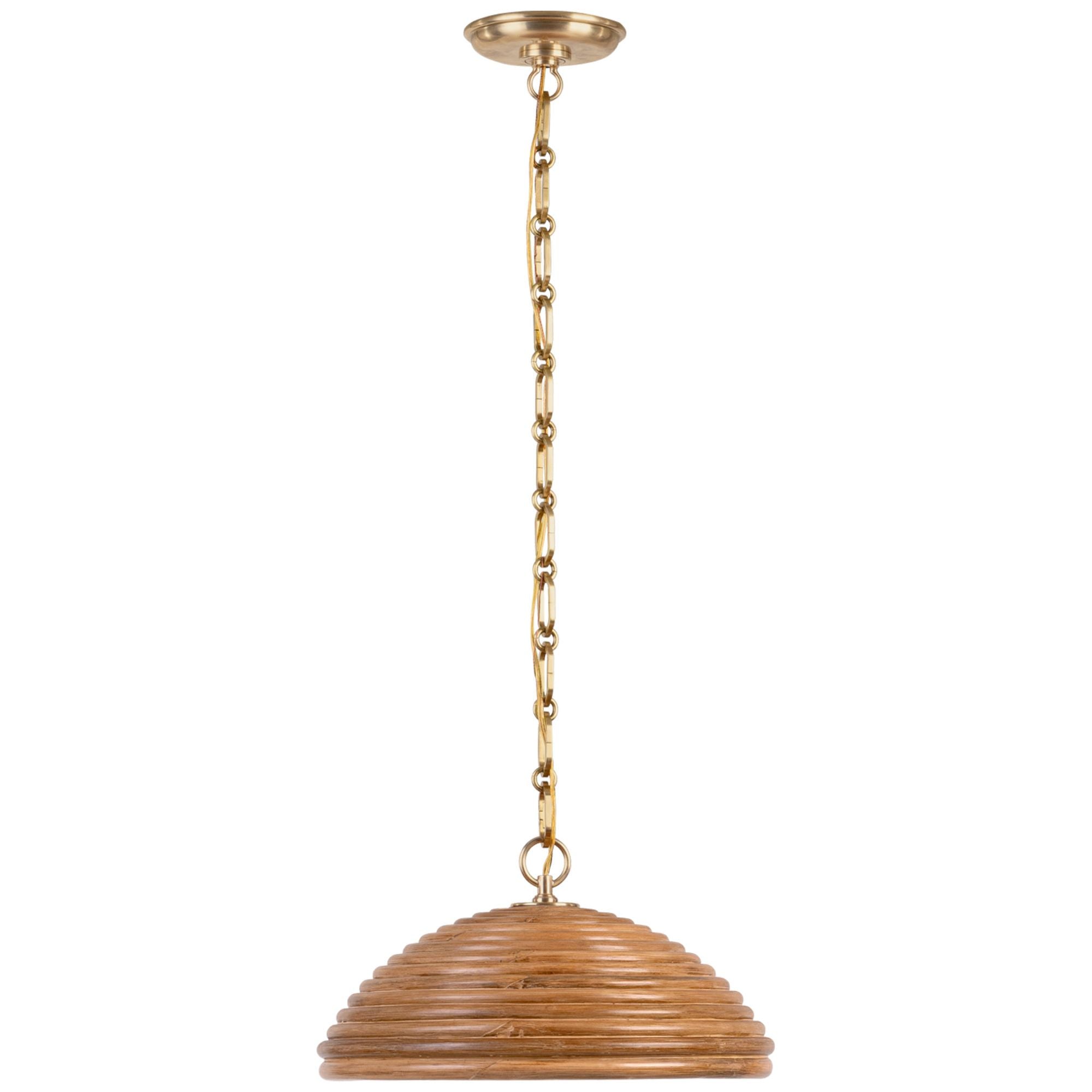 Suzanne Kasler Emerson 16" Pendant in Hand-Rubbed Antique Brass with Natural Rattan Shade Ceiling Light W15.75" x H8.5"