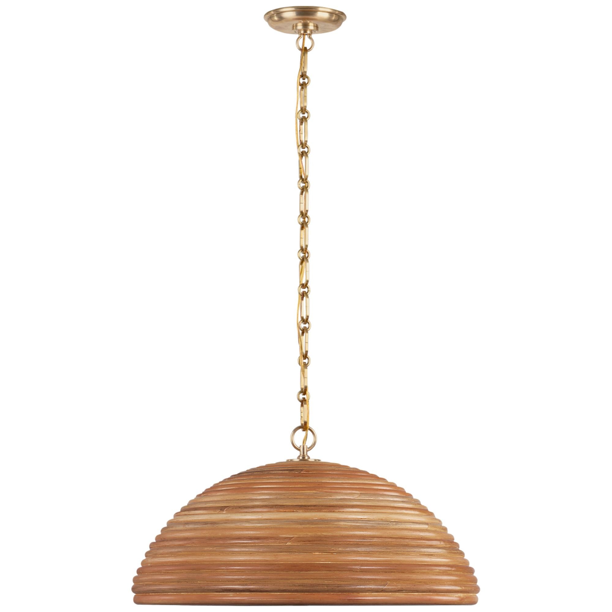 Suzanne Kasler Emerson 23" Pendant in Hand-Rubbed Antique Brass with Natural Rattan Shade Ceiling Light W22.75" x H11.75"