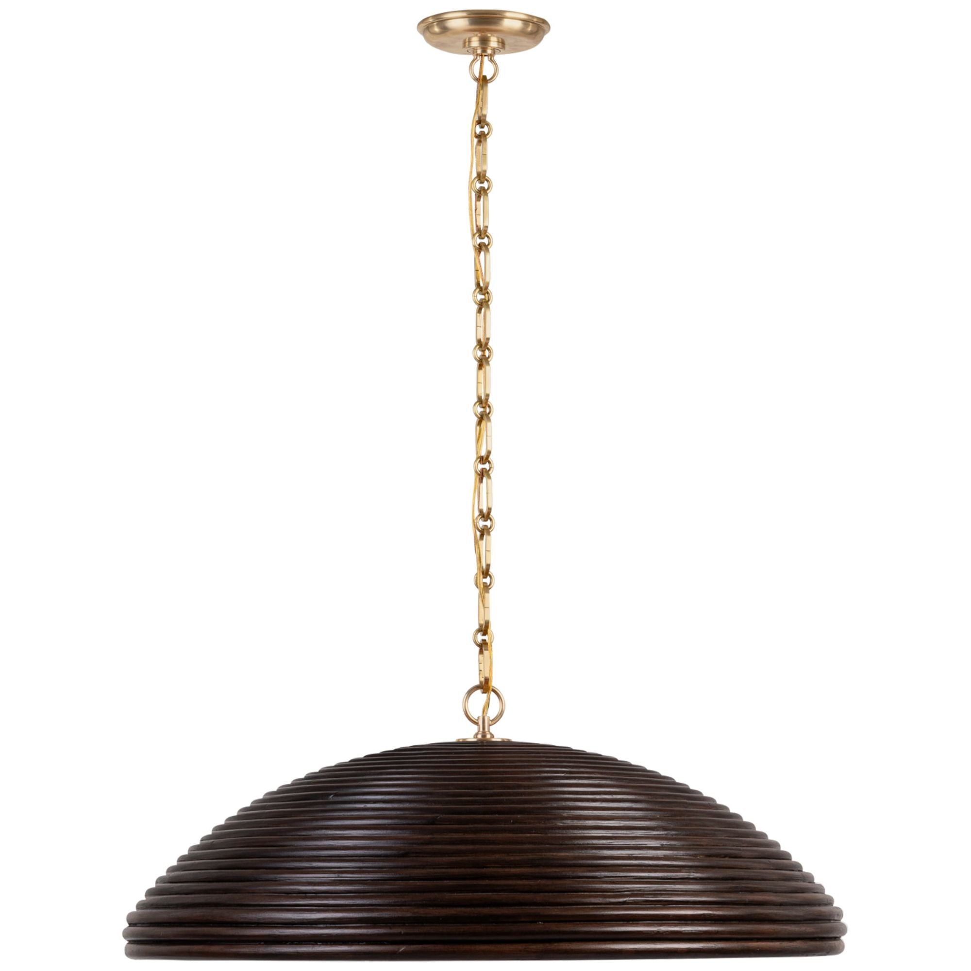 Suzanne Kasler Emerson 29" Pendant in Hand-Rubbed Antique Brass with Espresso Rattan Shade Ceiling Light W29.25" x H11"