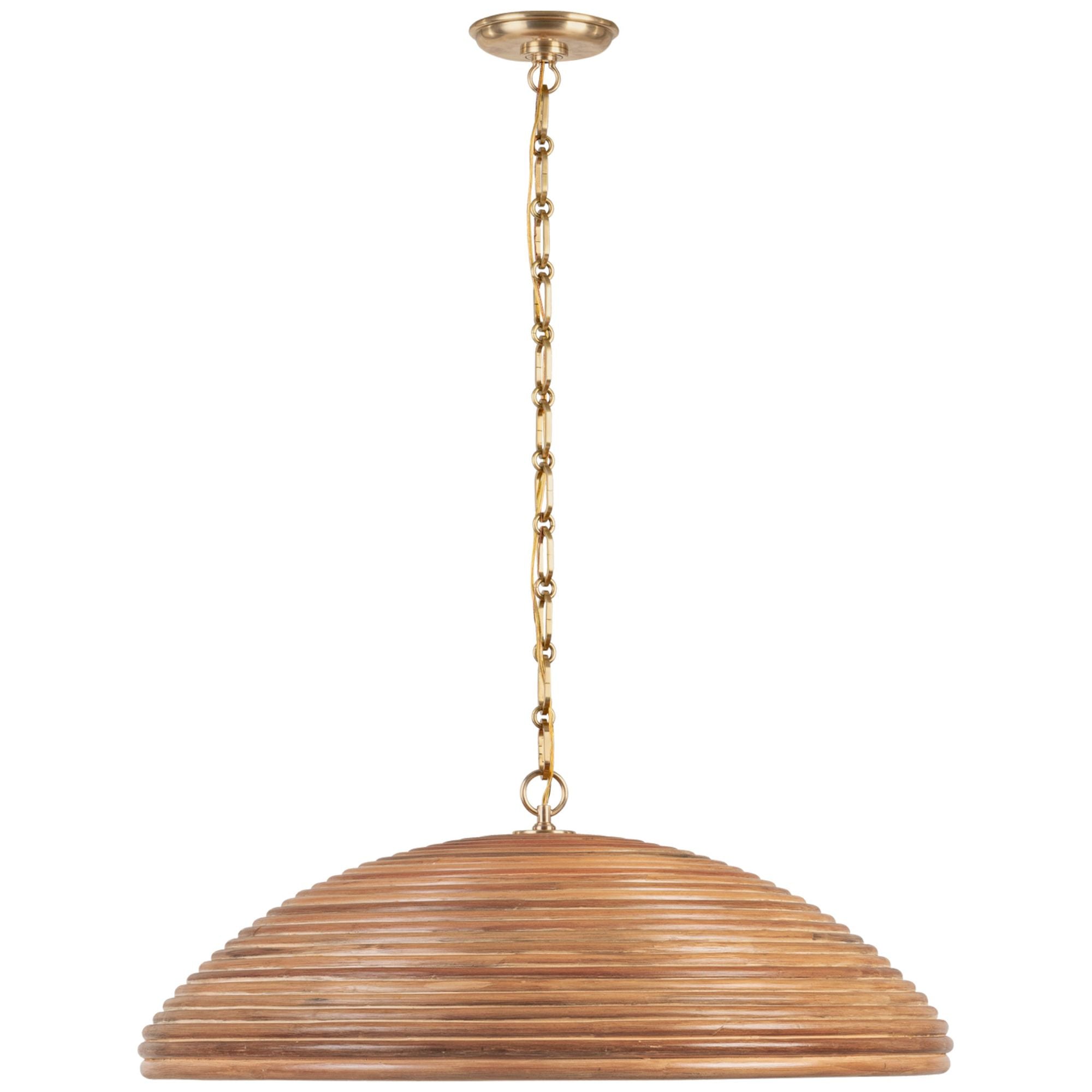 Suzanne Kasler Emerson 29" Pendant in Hand-Rubbed Antique Brass with Natural Rattan Shade Ceiling Light W29.25" x H11"