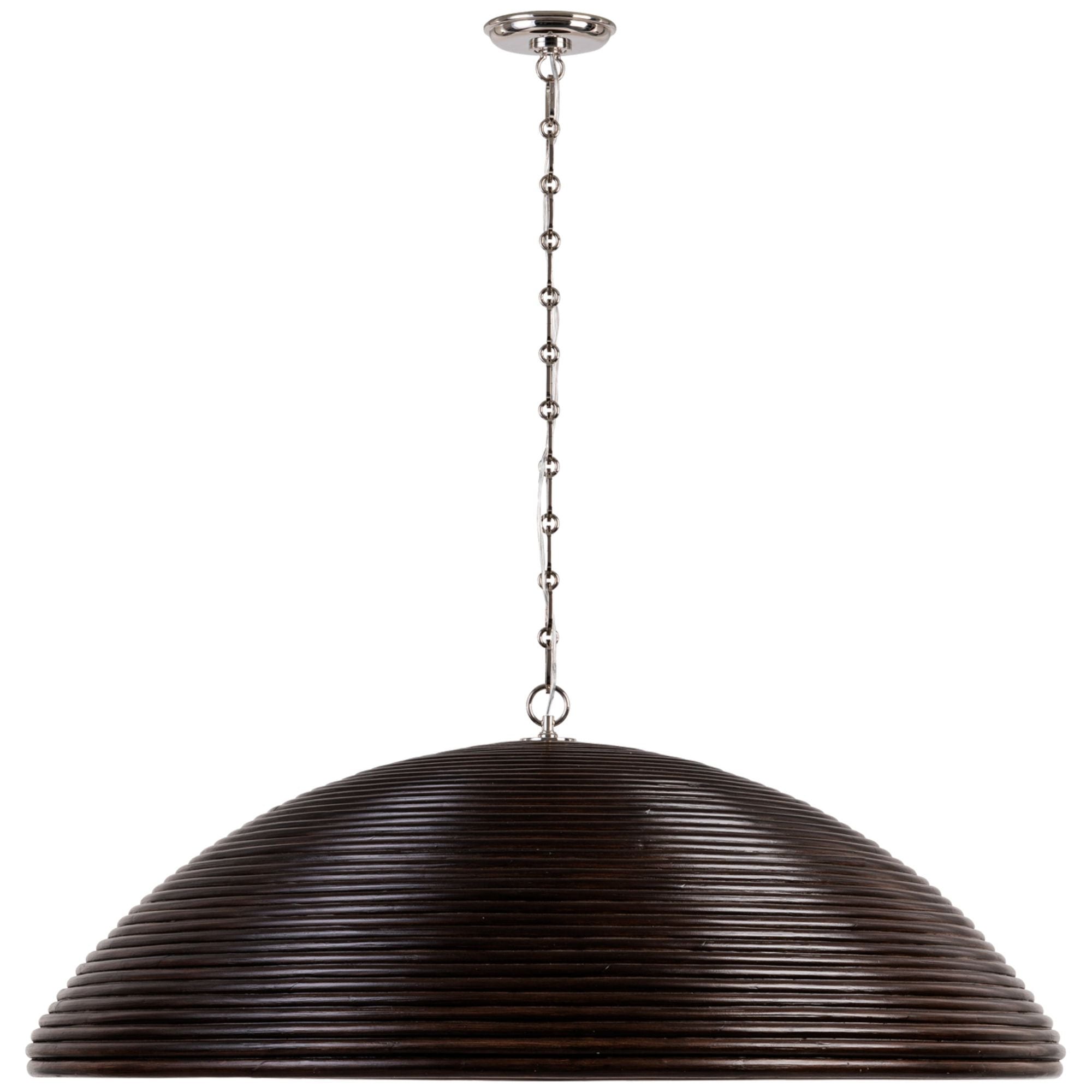 Suzanne Kasler Emerson 42" Pendant in Polished Nickel with Espresso Rattan Shade Ceiling Light W42.25" x H16"