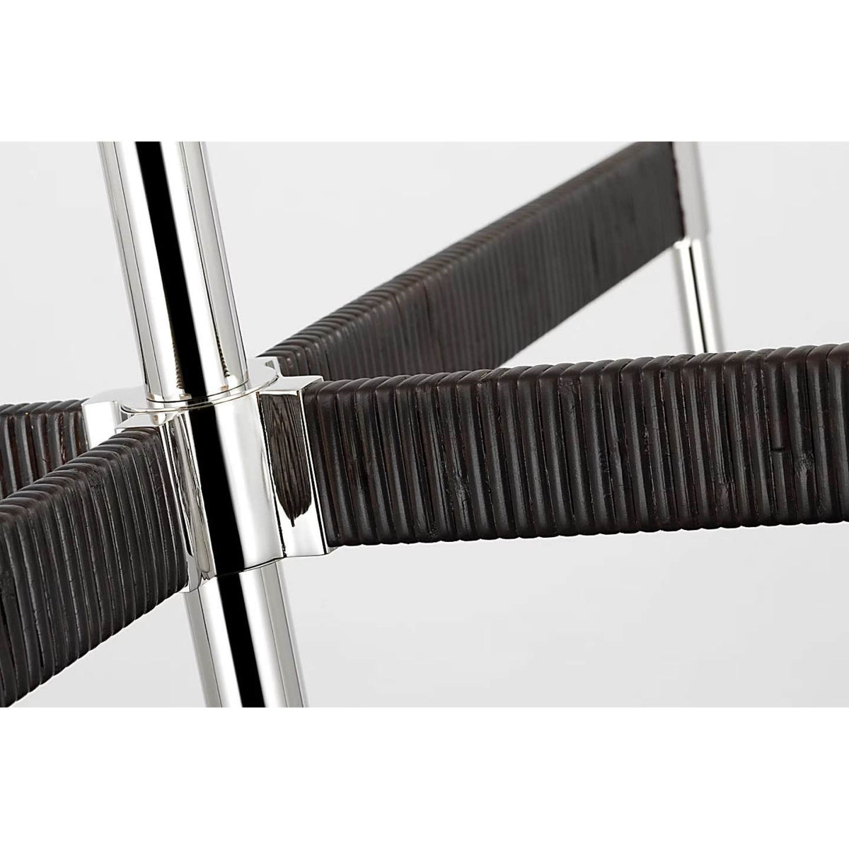 Suzanne Kasler Elle Large Chandelier in Polished Nickel and Black Rattan with Linen Shades W36" x H20.75"