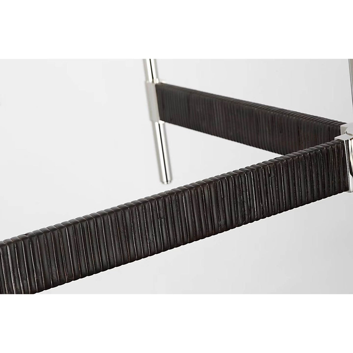 Suzanne Kasler Elle Large Chandelier in Polished Nickel and Black Rattan with Linen Shades W36" x H20.75"