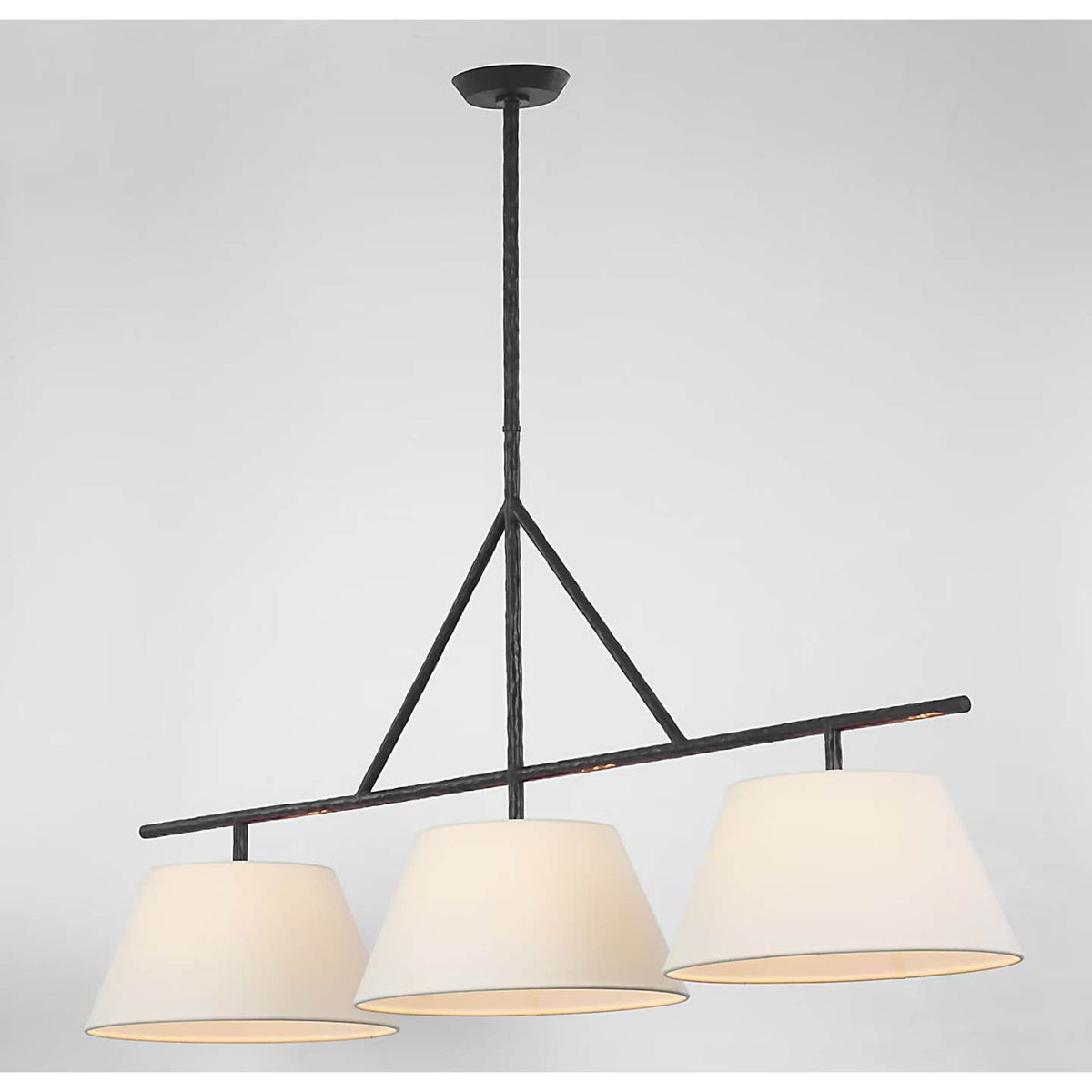 Suzanne Kasler Collette Large Linear Pendant in Aged Iron with Linen Shade W16" x 57.5"